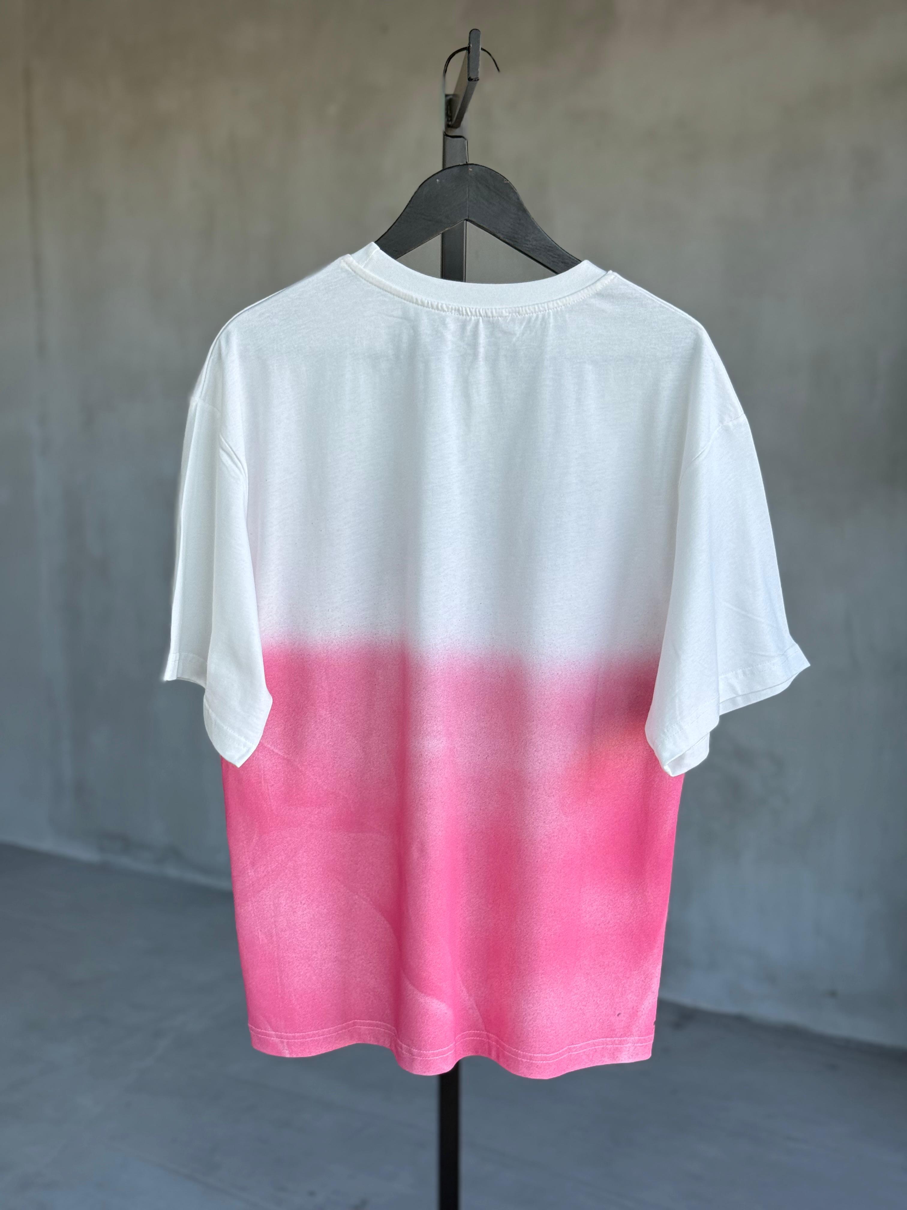 Mickey Baskılı Batik Desen Oversize Dokuma Tişört (Beyaz)