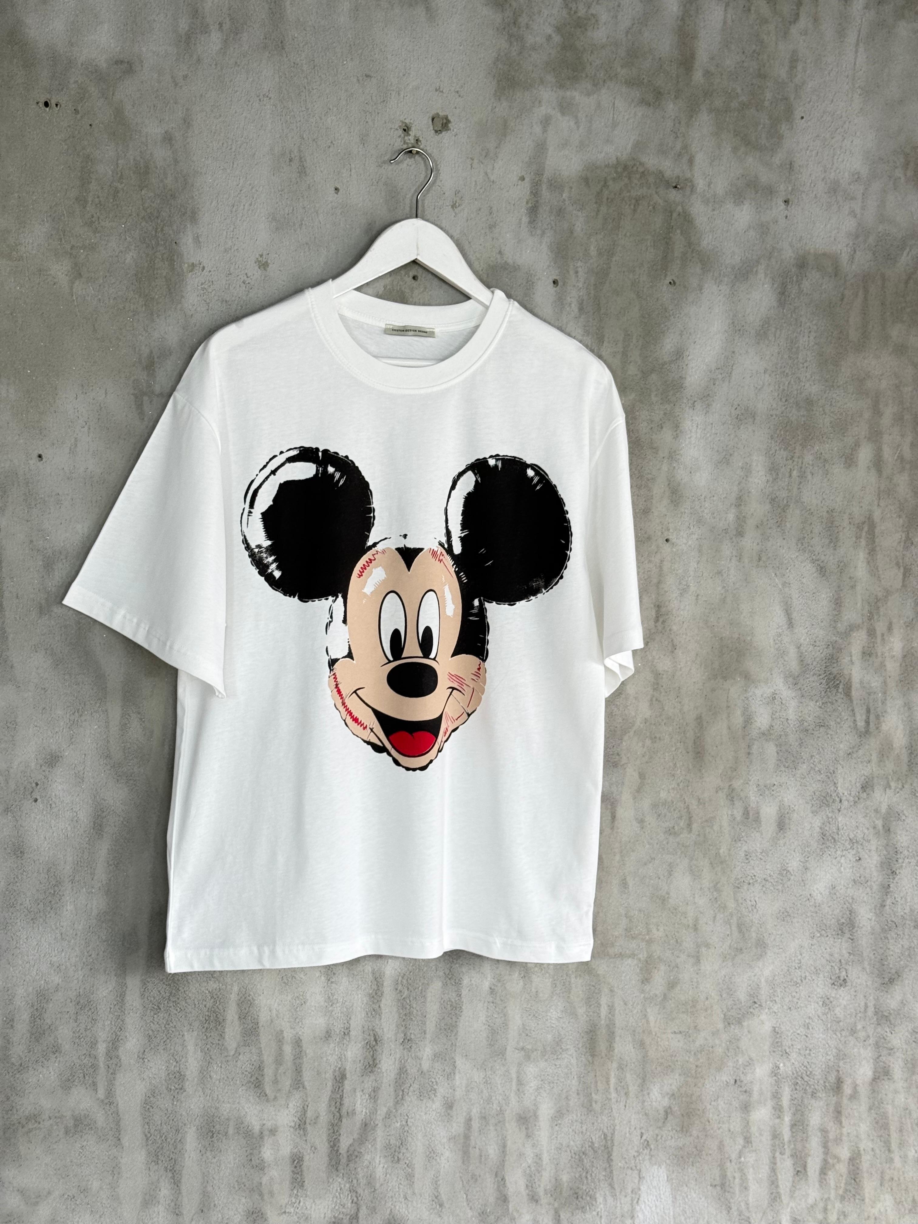 Mickey Mause Baskılı Oversize Tişört (Beyaz)