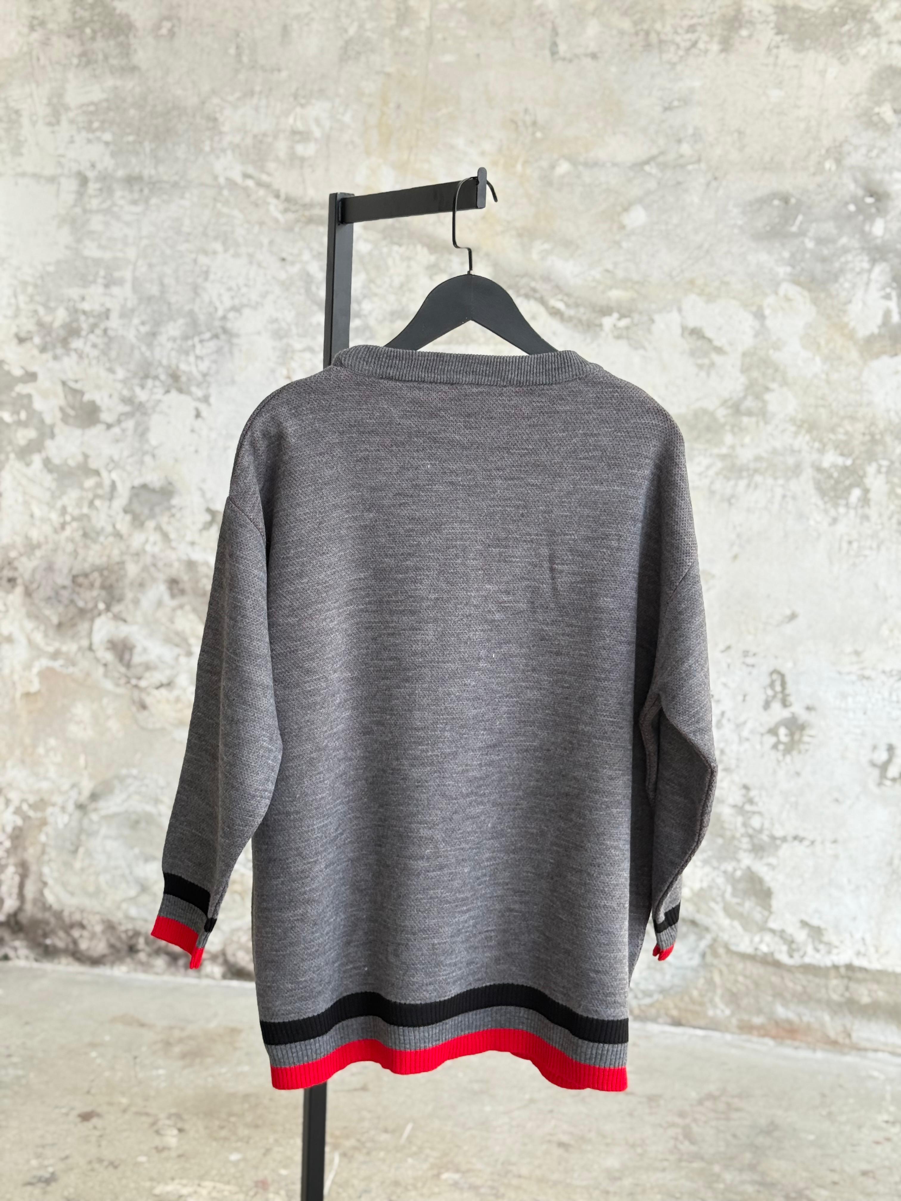 Mickey Mouse Baskılı Oversize Kazak (Antrasit)