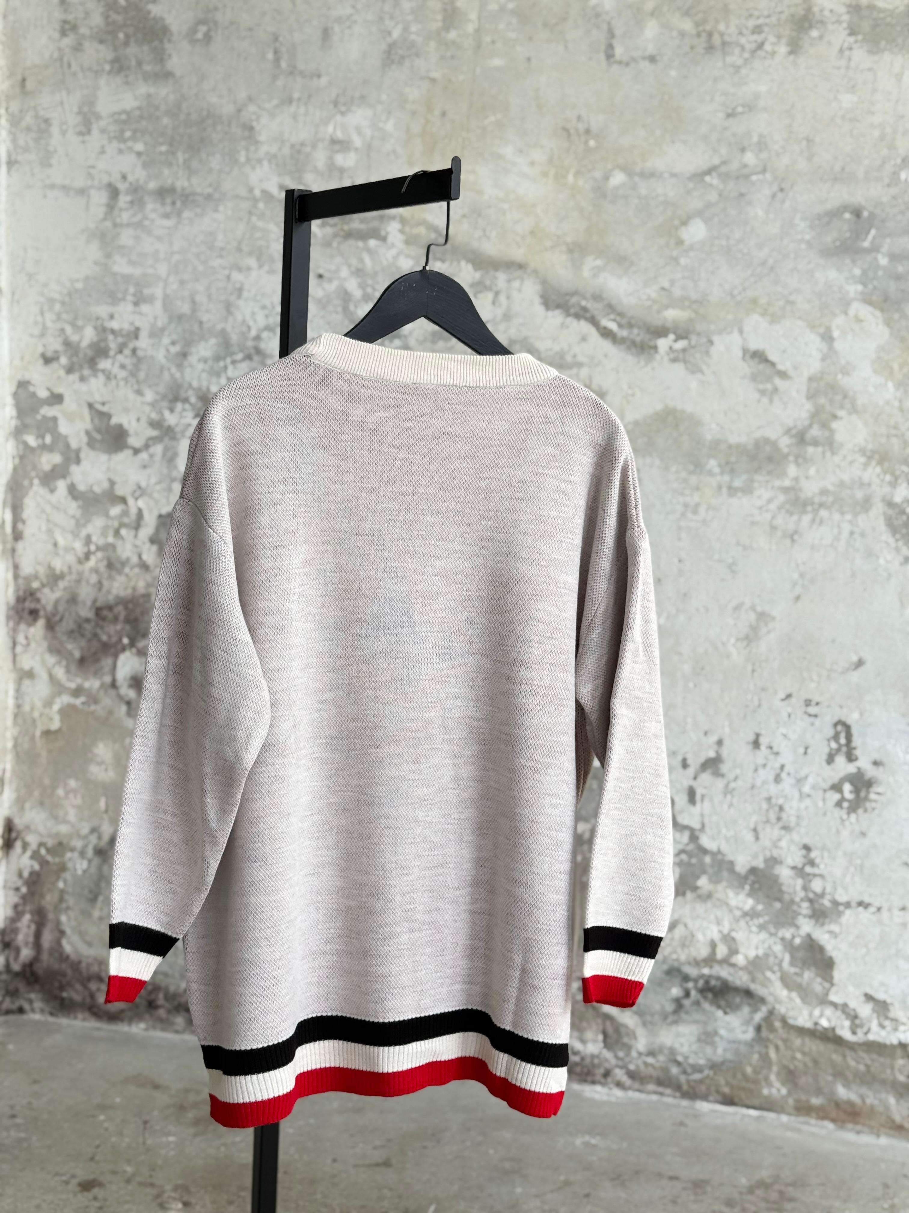 Mickey Mouse Baskılı Oversize Kazak (Ekru)