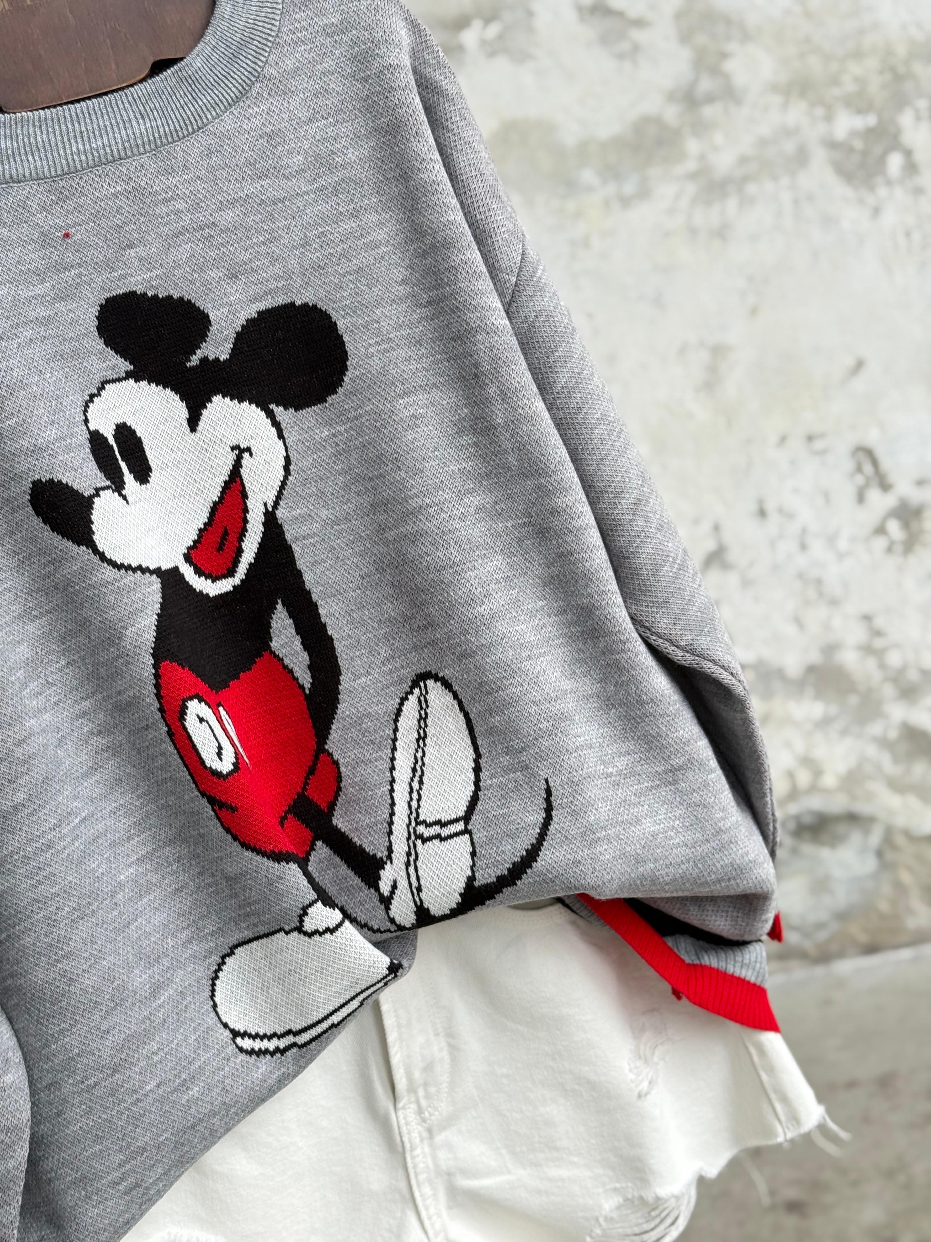 Mickey Mouse Baskılı Oversize Kazak (Gri)