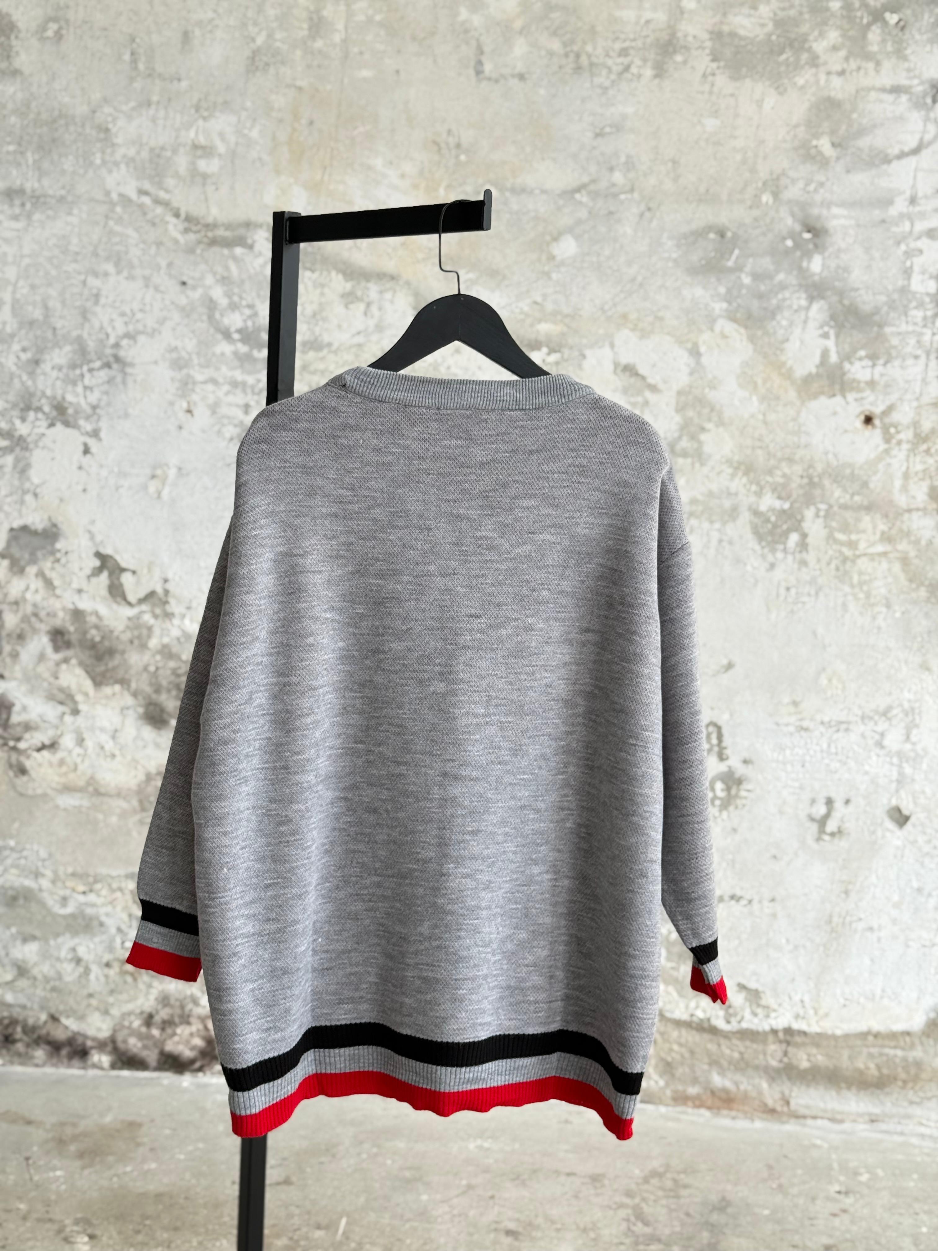 Mickey Mouse Baskılı Oversize Kazak (Gri)