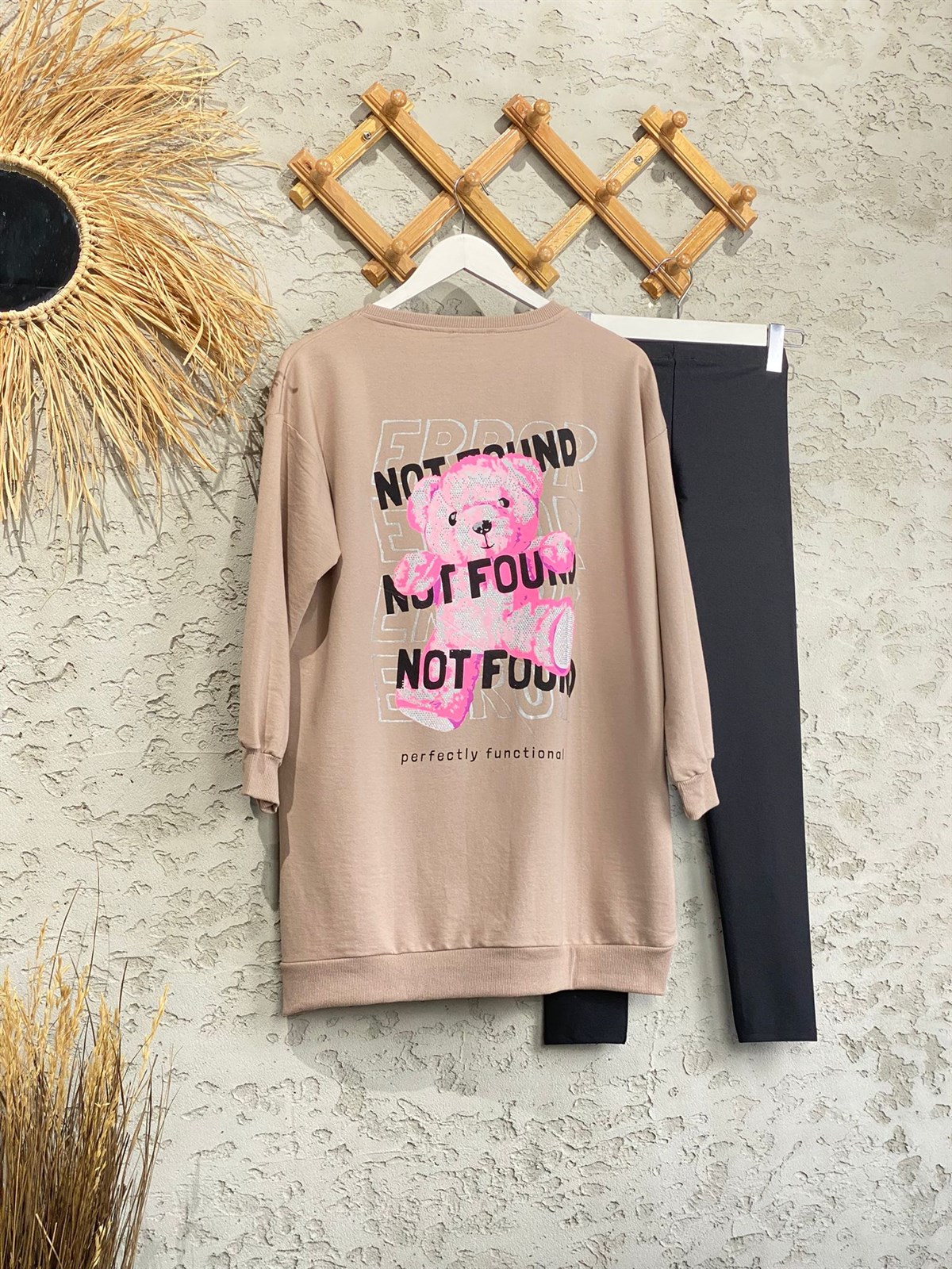 Mini Teddy Baskılı Tunik Sweat (Kahve)