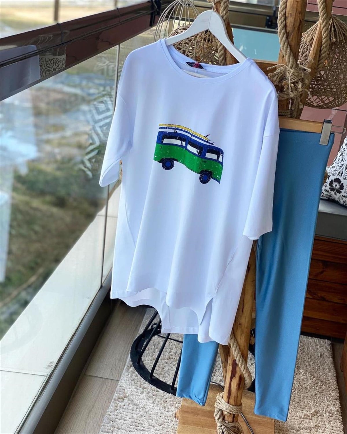 Minübüs Baskılı Salaş Model Penye Tunik Tshirt  (BEYAZ)