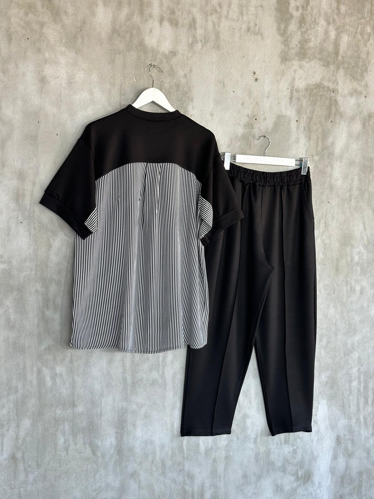 Modal Kumaş Sweat Gömlekli Şalvar Model Takım (Siyah)
