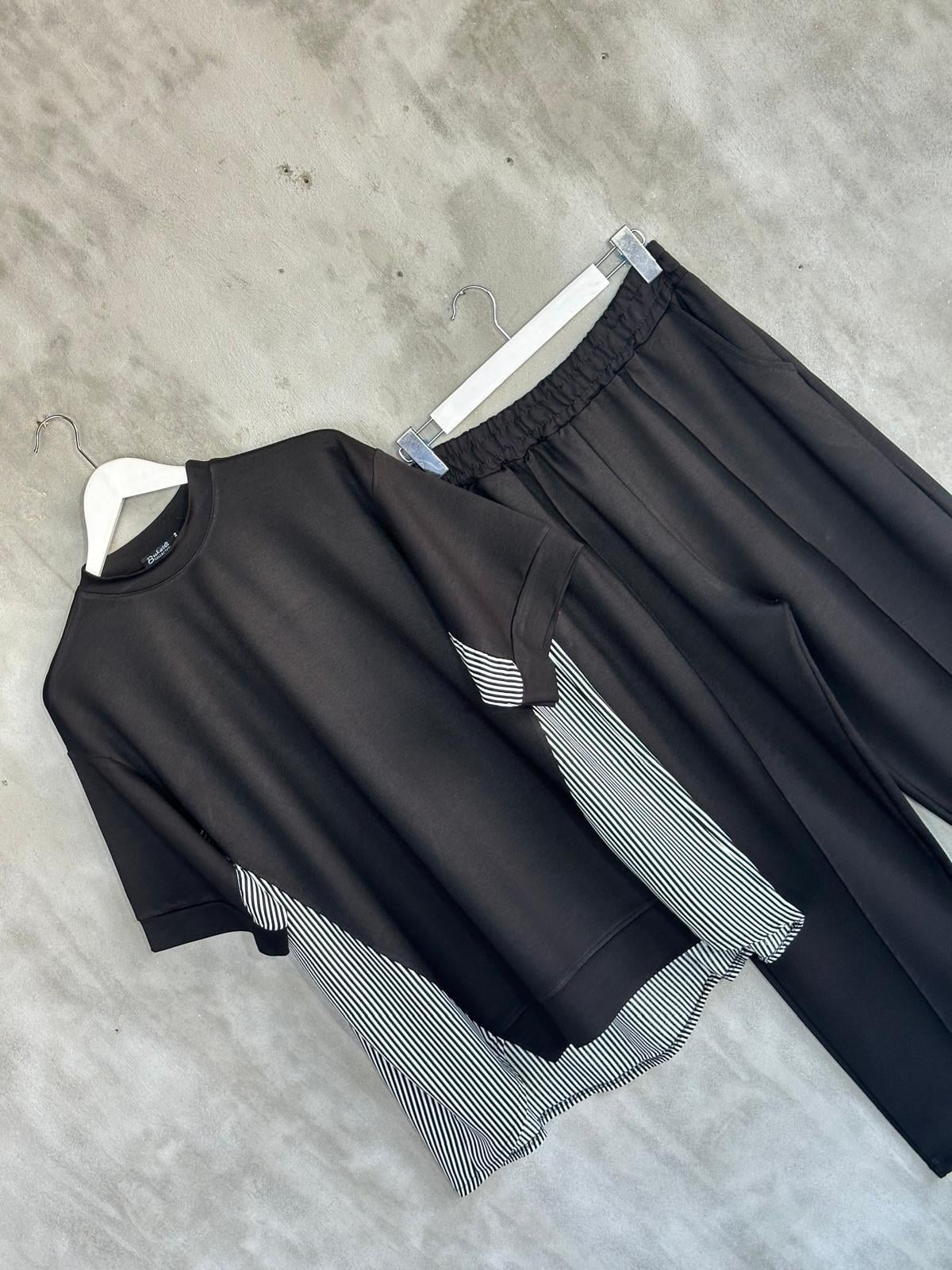 Modal Kumaş Sweat Gömlekli Şalvar Model Takım (Siyah)