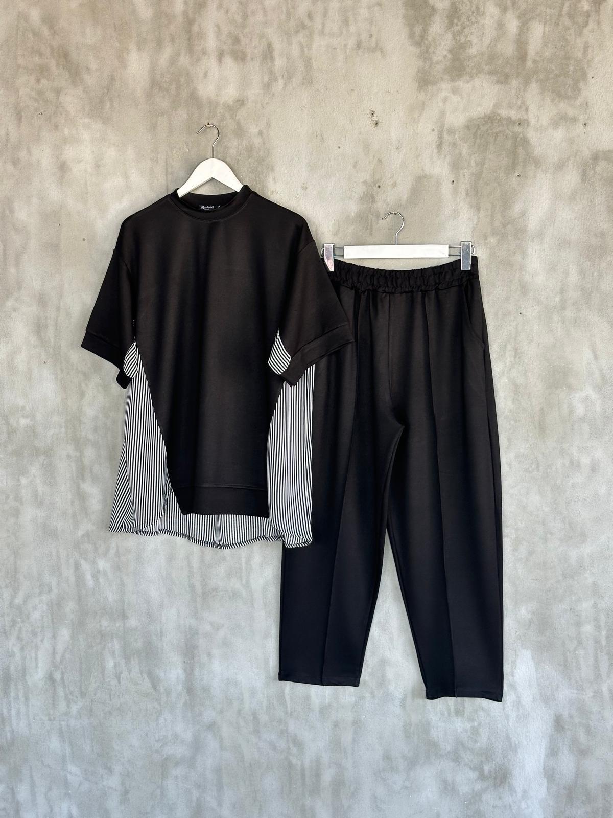 Modal Kumaş Sweat Gömlekli Şalvar Model Takım (Siyah)