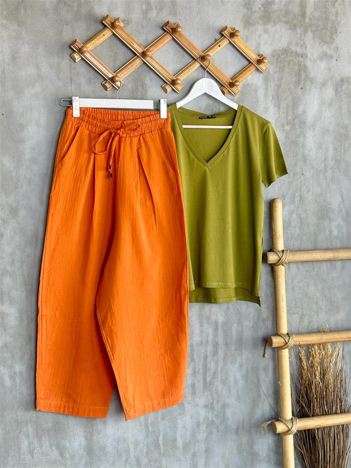 Müslin Kumaş Şalvar Pantolon (Oranj)