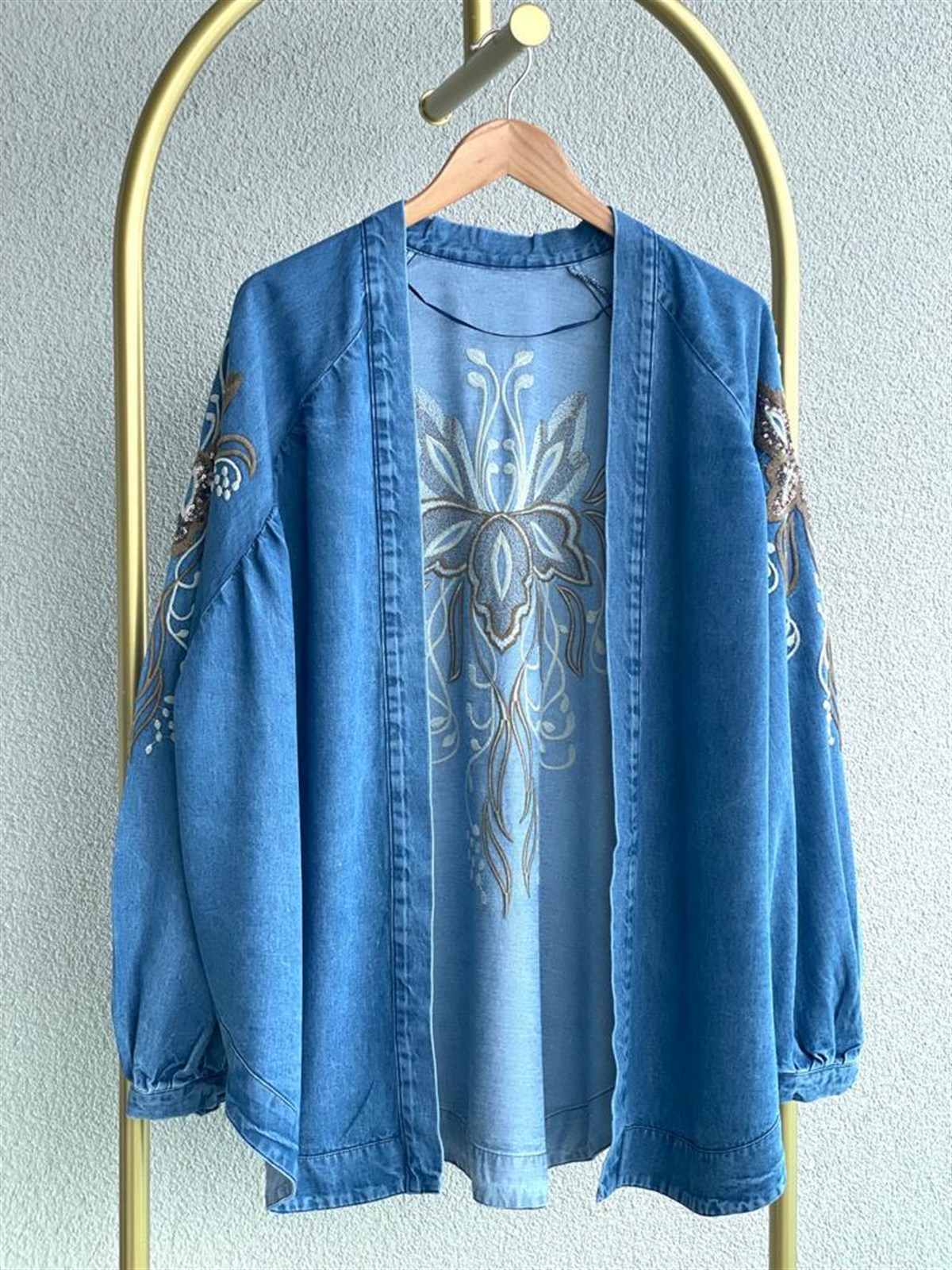 Nakış İşlemeli Kot Kimono