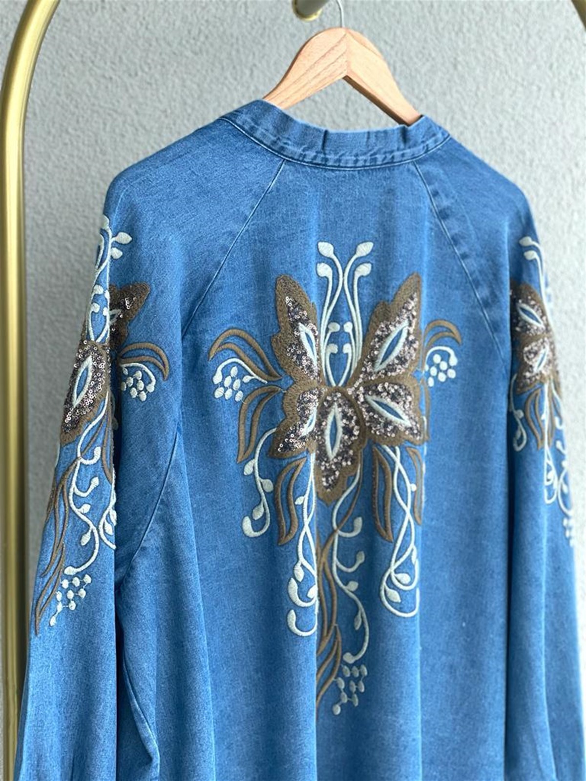 Nakış İşlemeli Kot Kimono