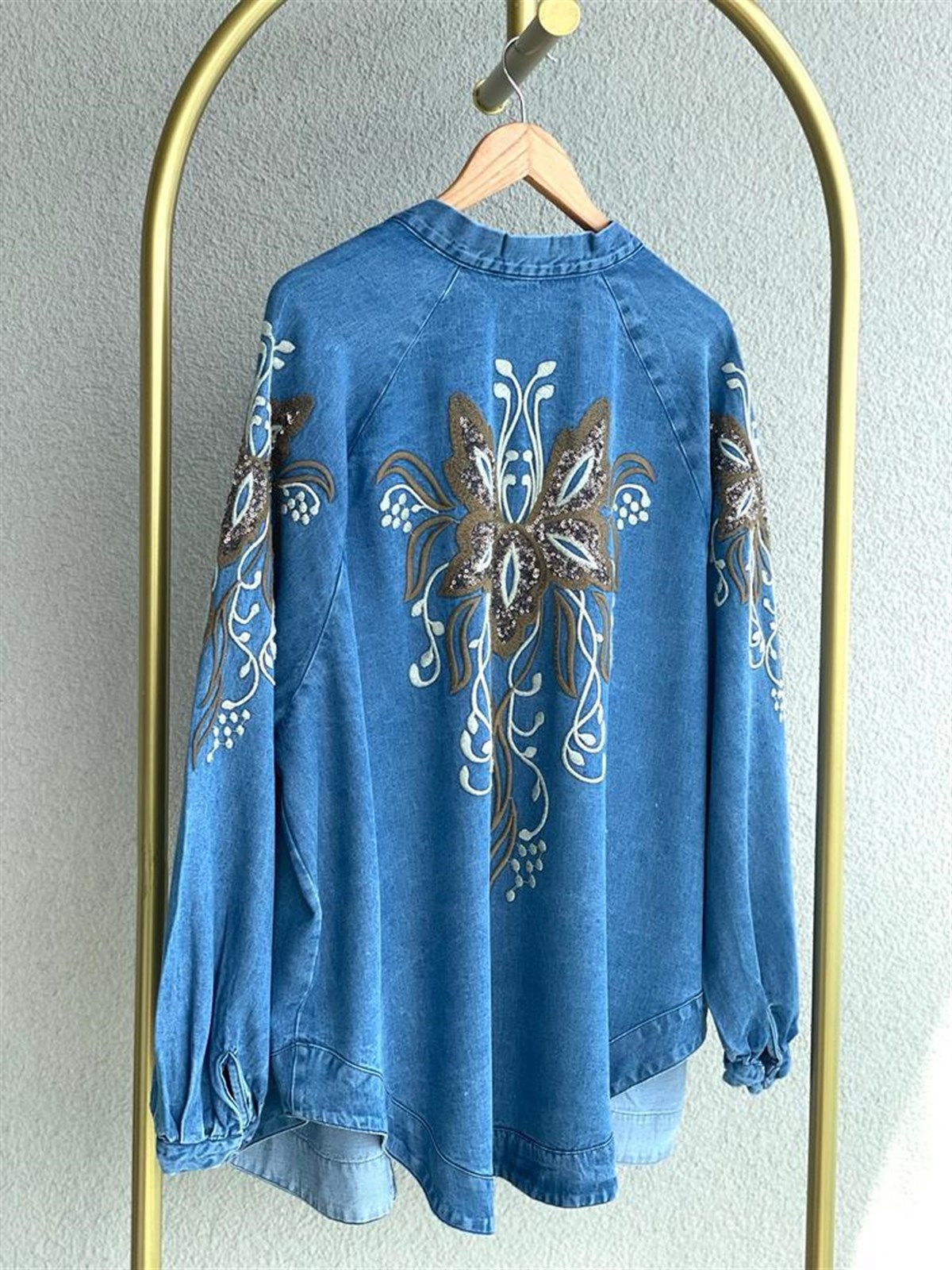 Nakış İşlemeli Kot Kimono