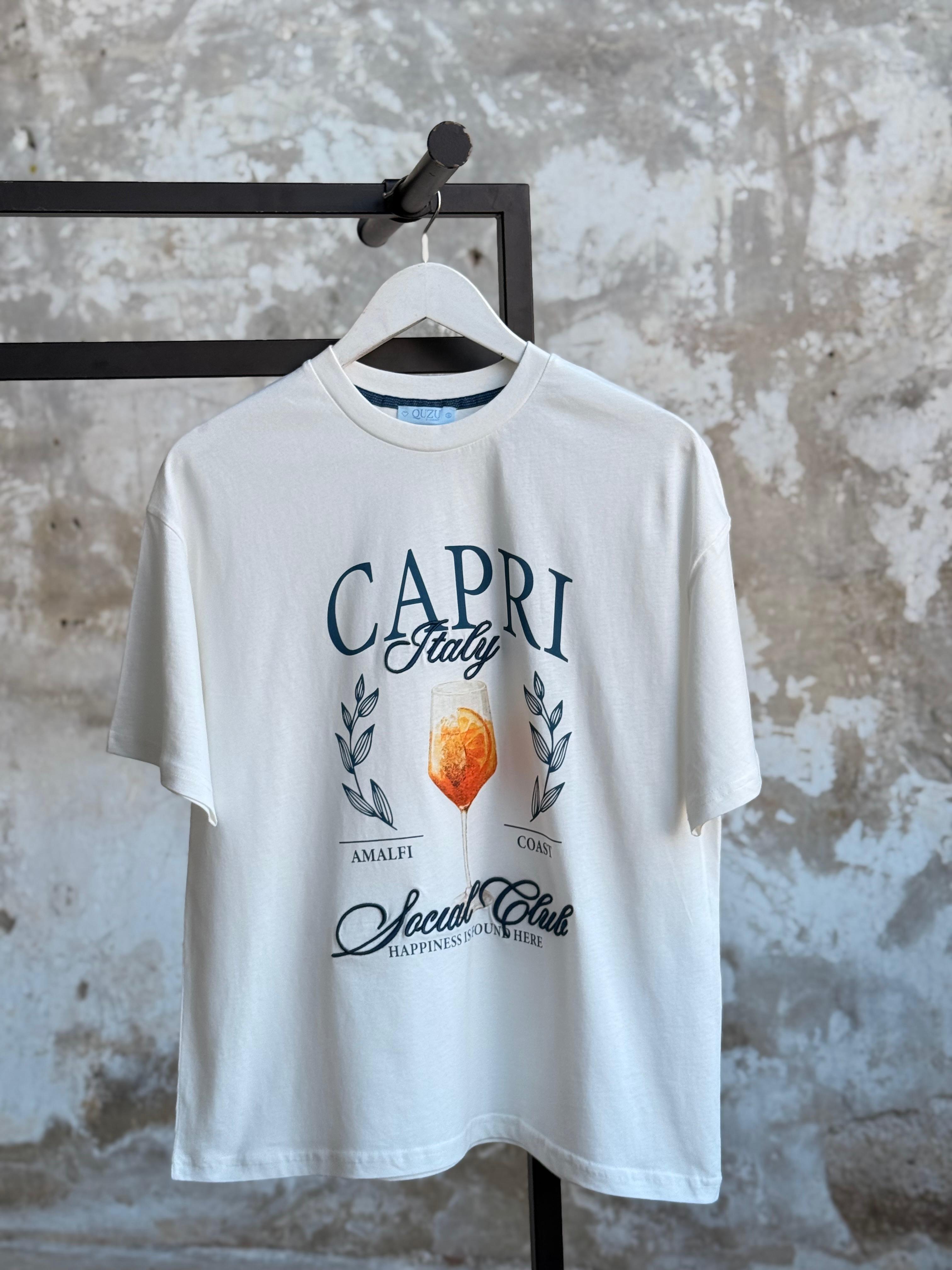 Nakış Yazı Baskılı Oversize Tişört (Beyaz)