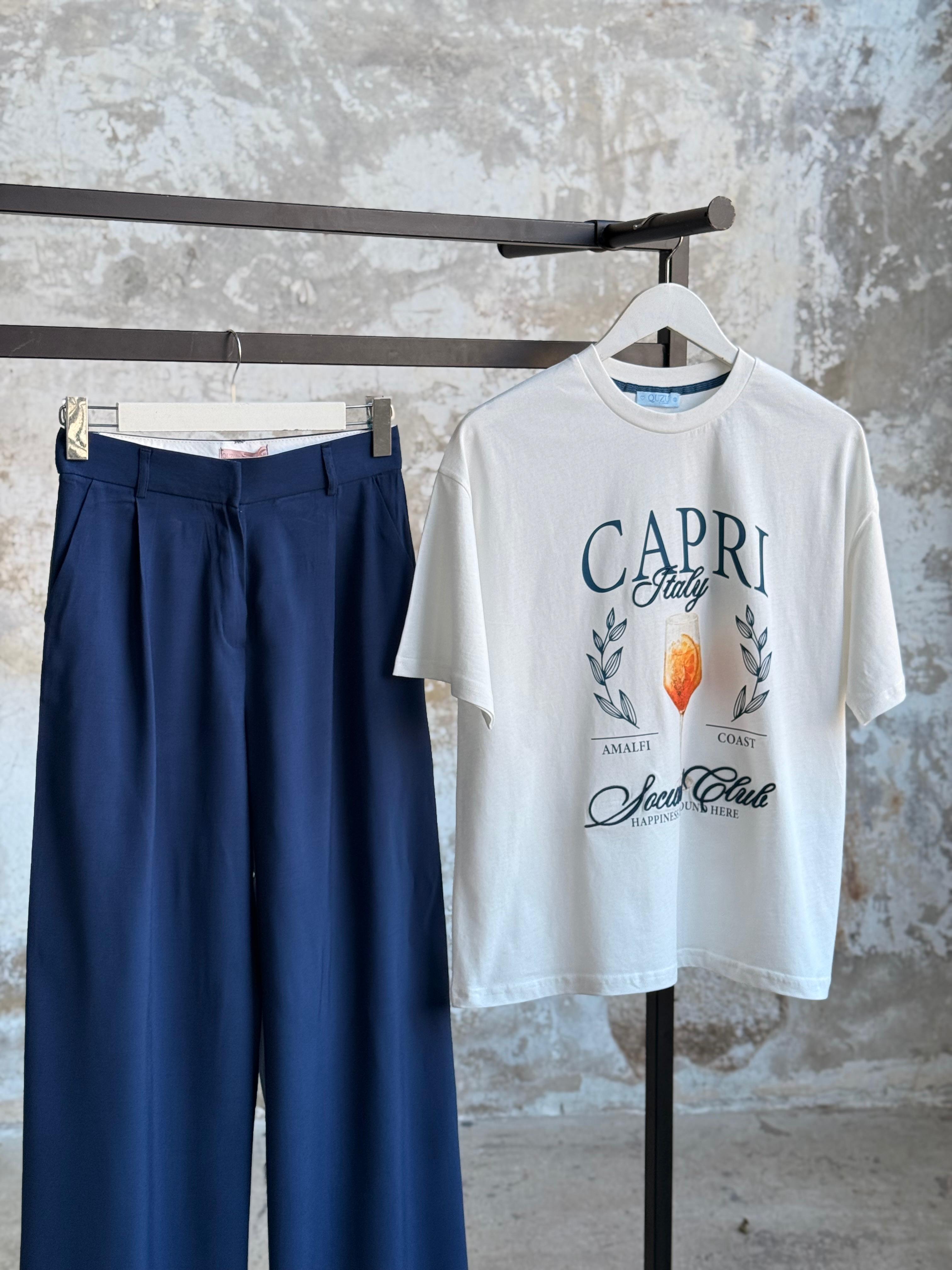 Nakış Yazı Baskılı Oversize Tişört (Beyaz)