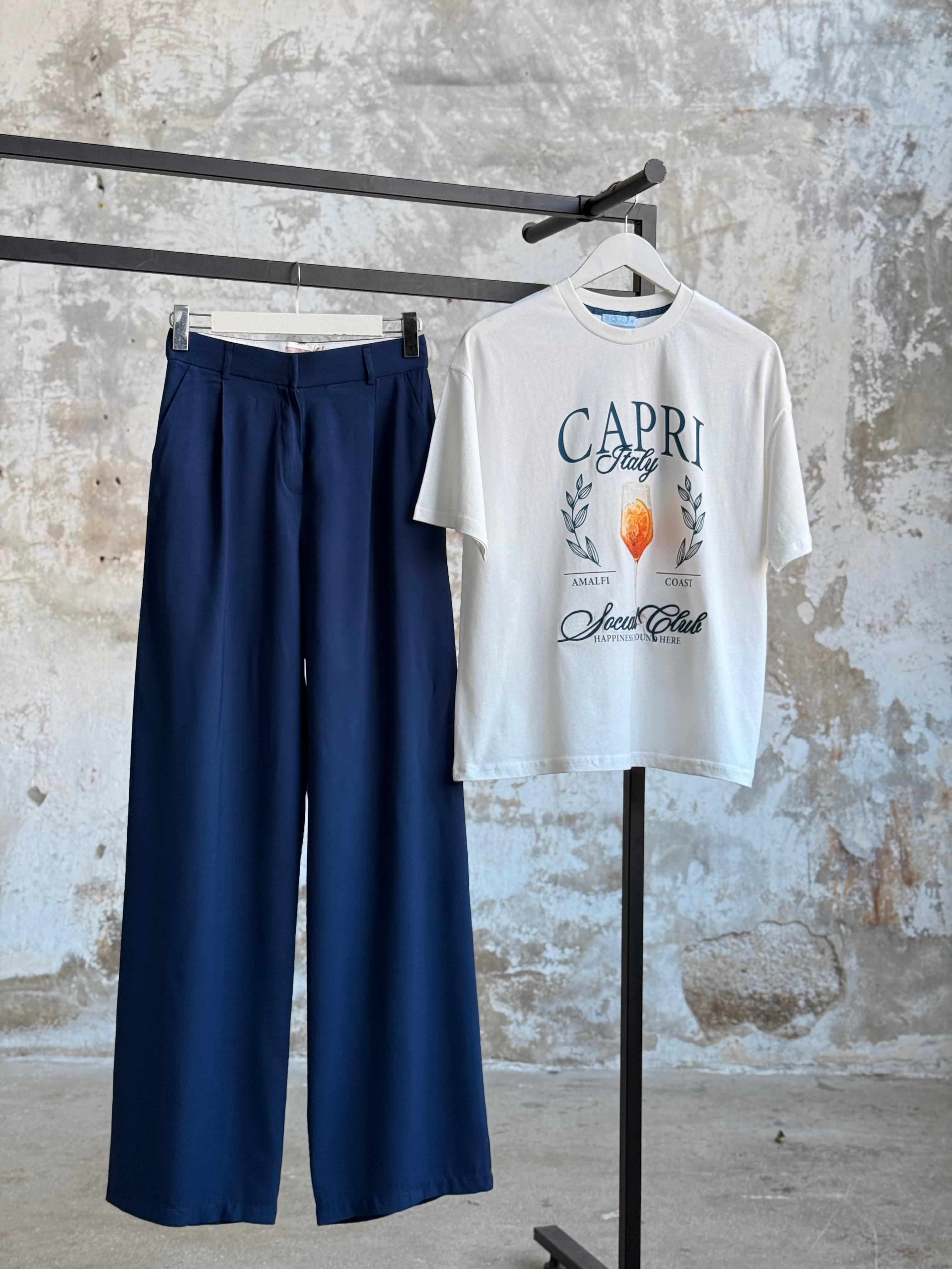 Nakış Yazı Baskılı Oversize Tişört (Beyaz)