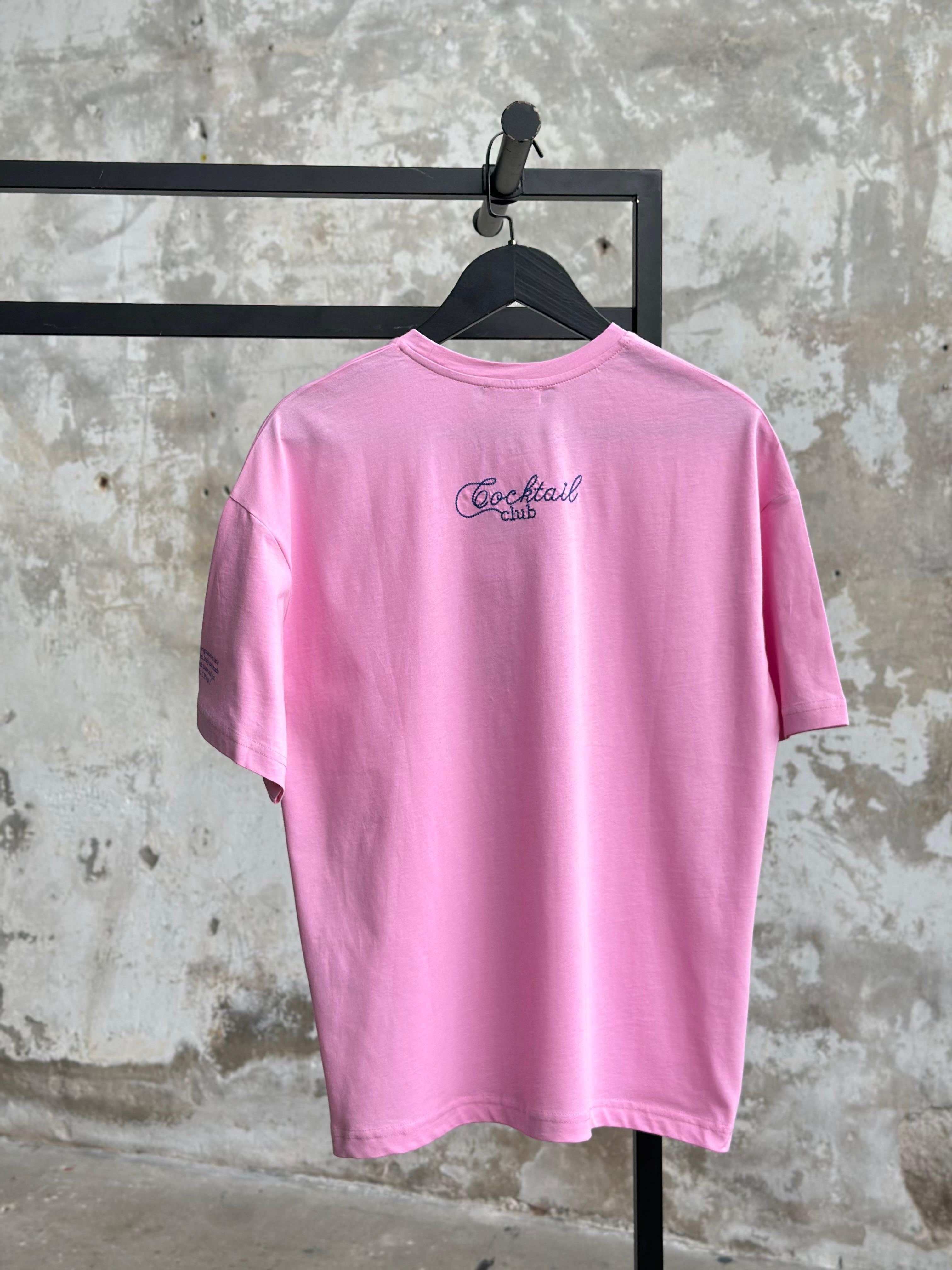 Nakış Yazılı  Kadeh Baskılı Basic Tişört (Pembe)
