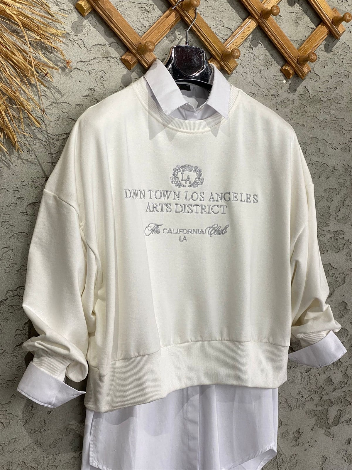 Nakışlı Salaş Sweat (Ekru)