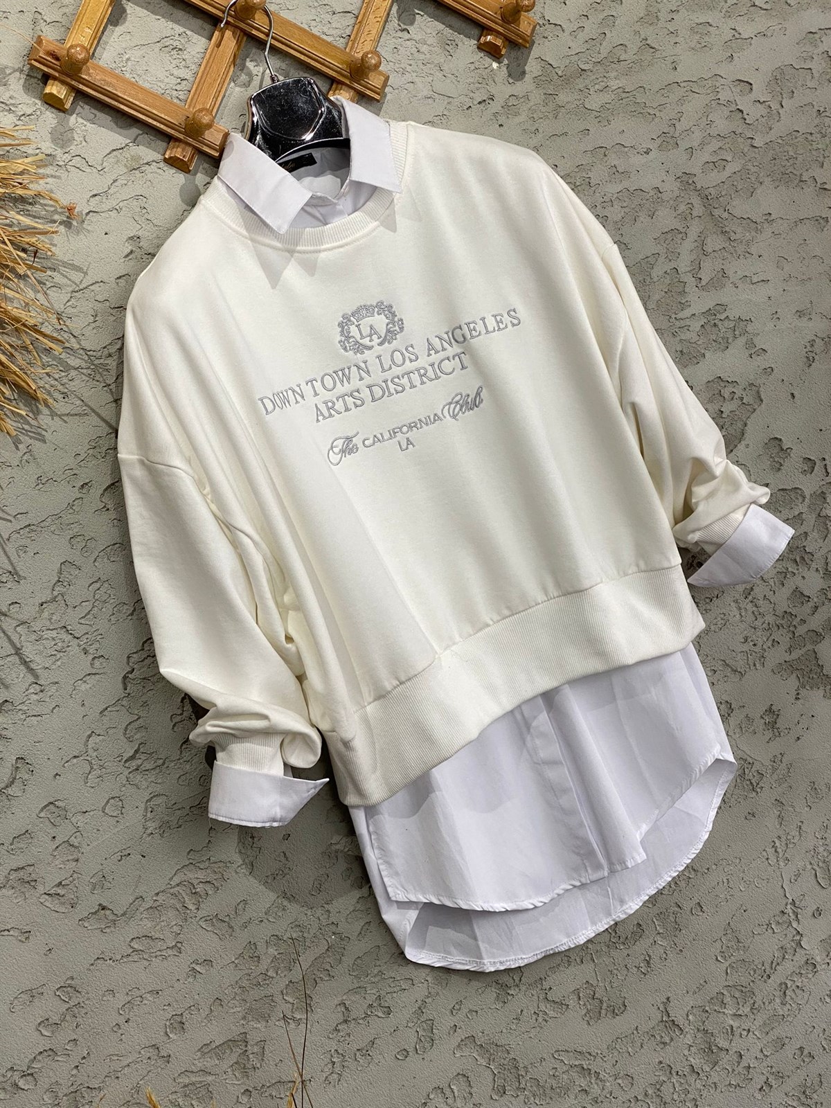 Nakışlı Salaş Sweat (Ekru)