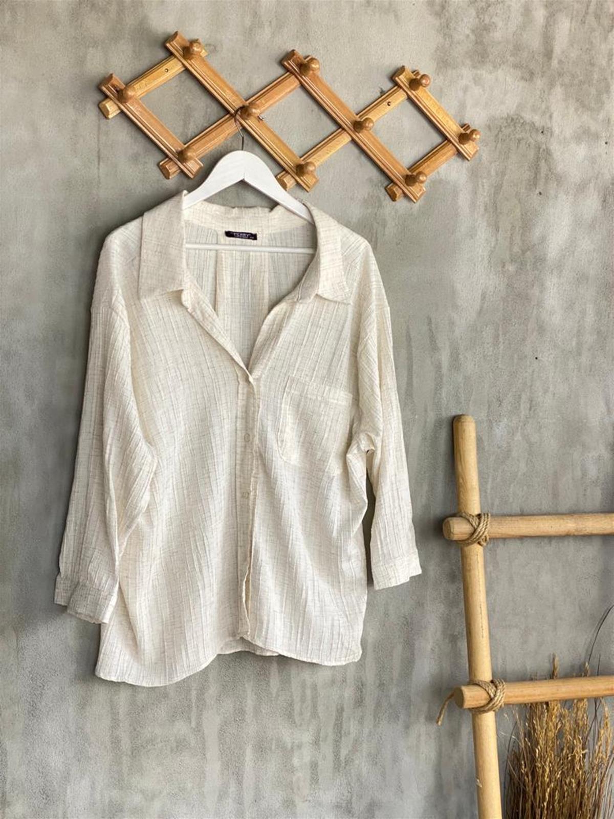Naturel Seri Oversize Dokulu Gömlek (Taş)