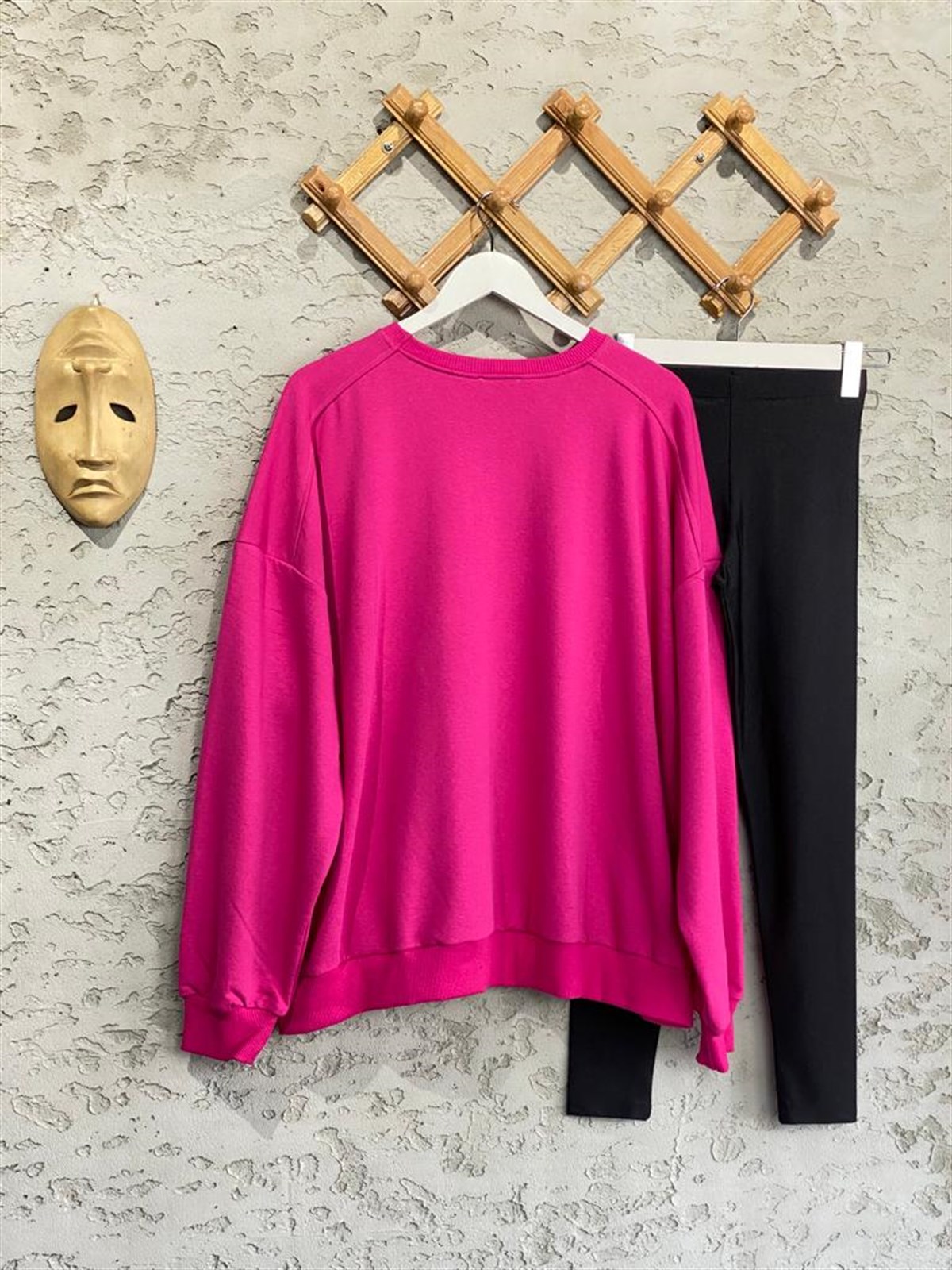 Neon Renk Baskılı Oversize Tasarım Sweat (Pembe)