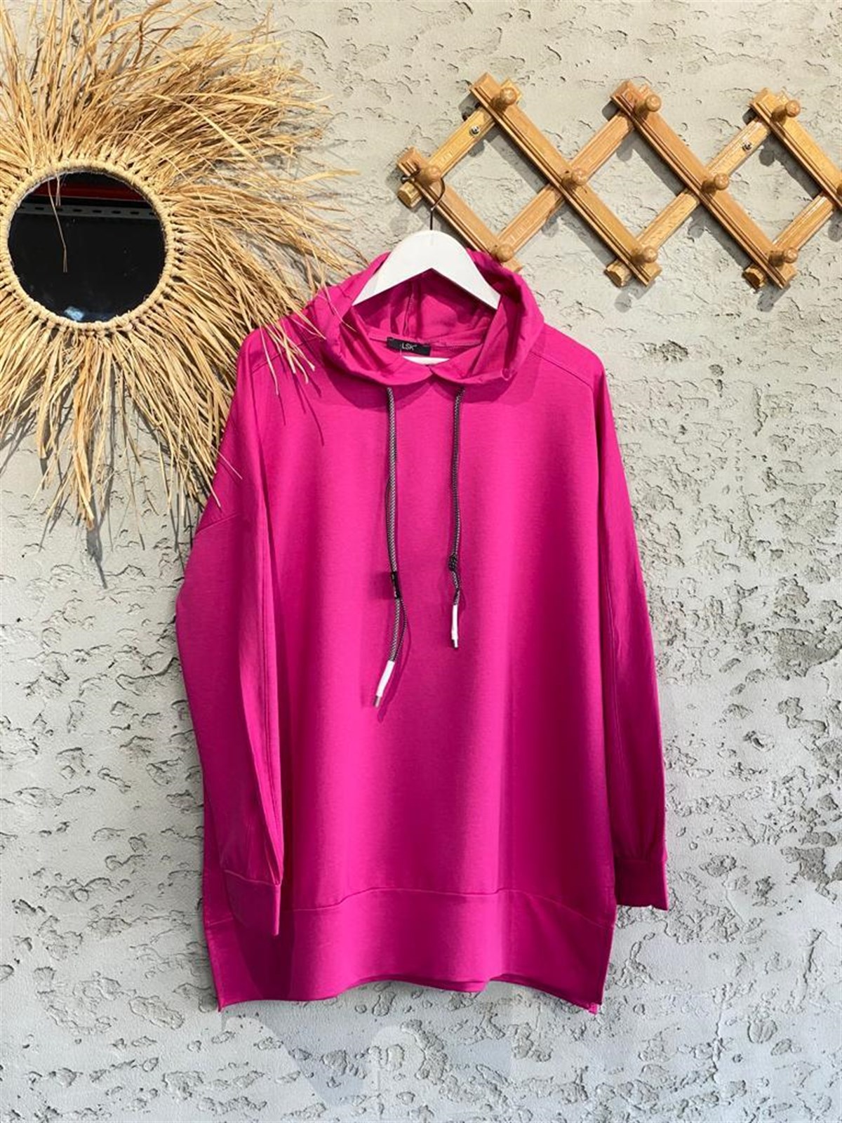 Omuz Detaylı Kapüşonlu Sweat (Pembe/Yeşil)