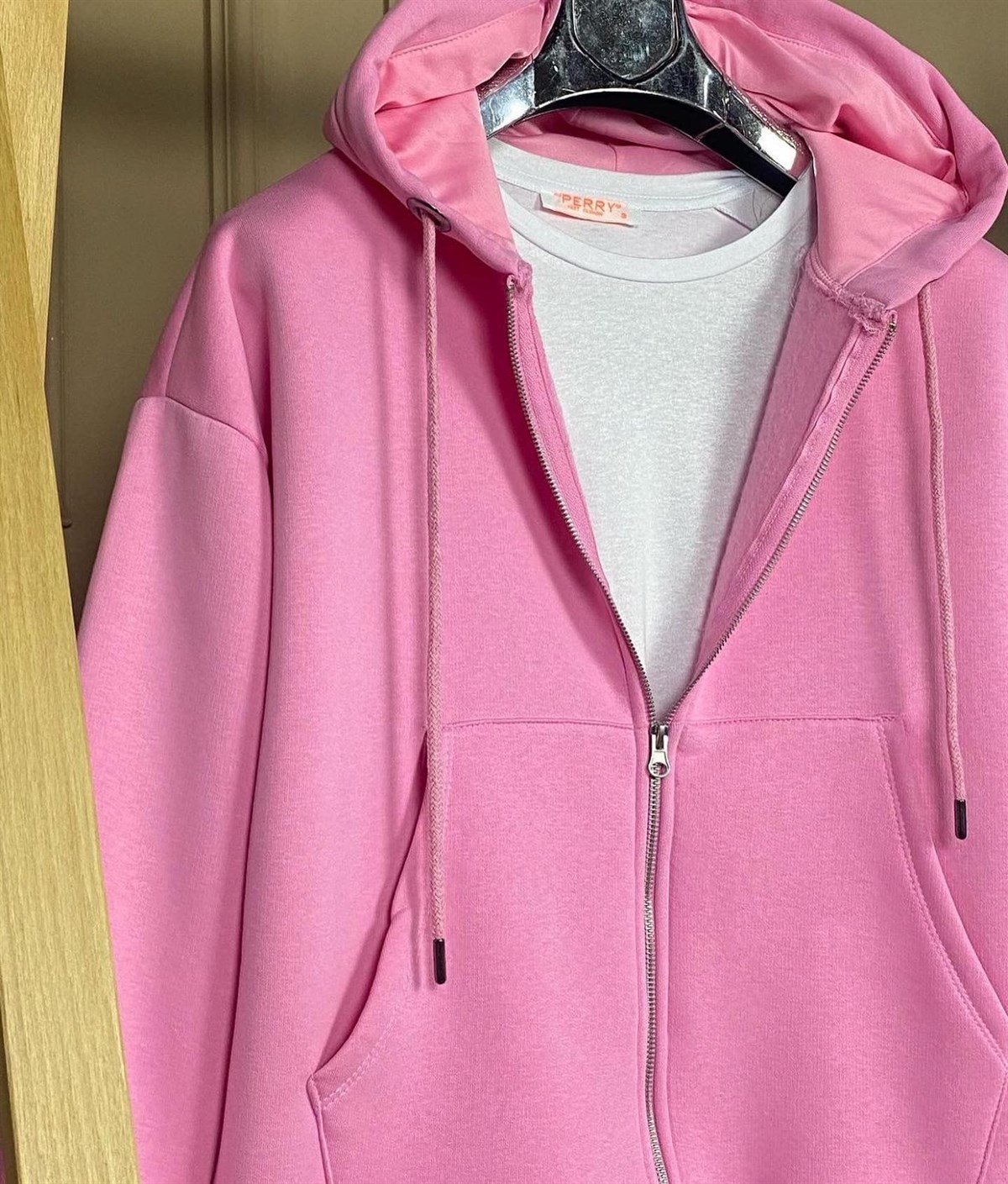 Ön Cepli Şardonlu Sweat Hırka (Pembe)