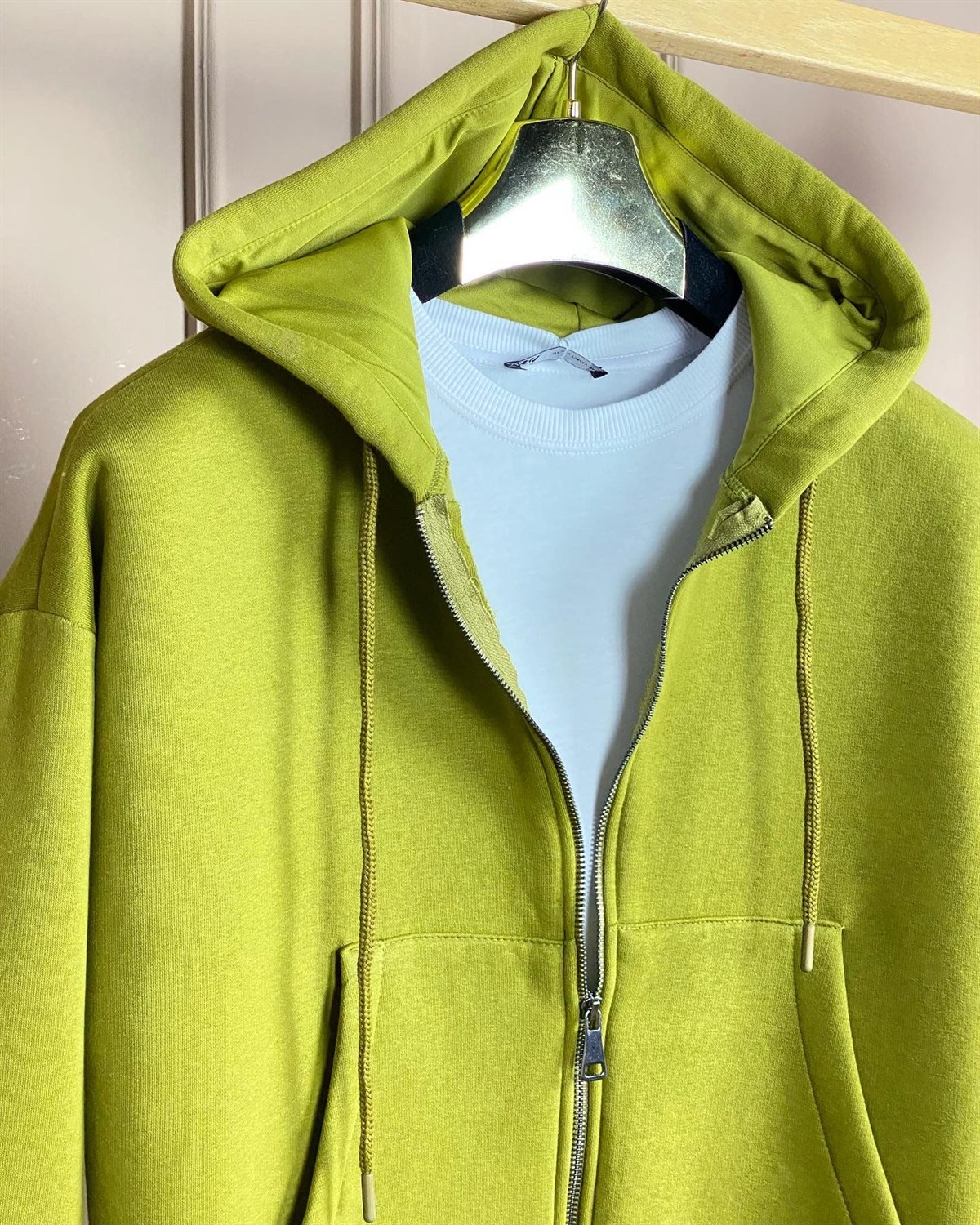 Ön Cepli Şardonlu Sweat Hırka (Yağ yeşili)