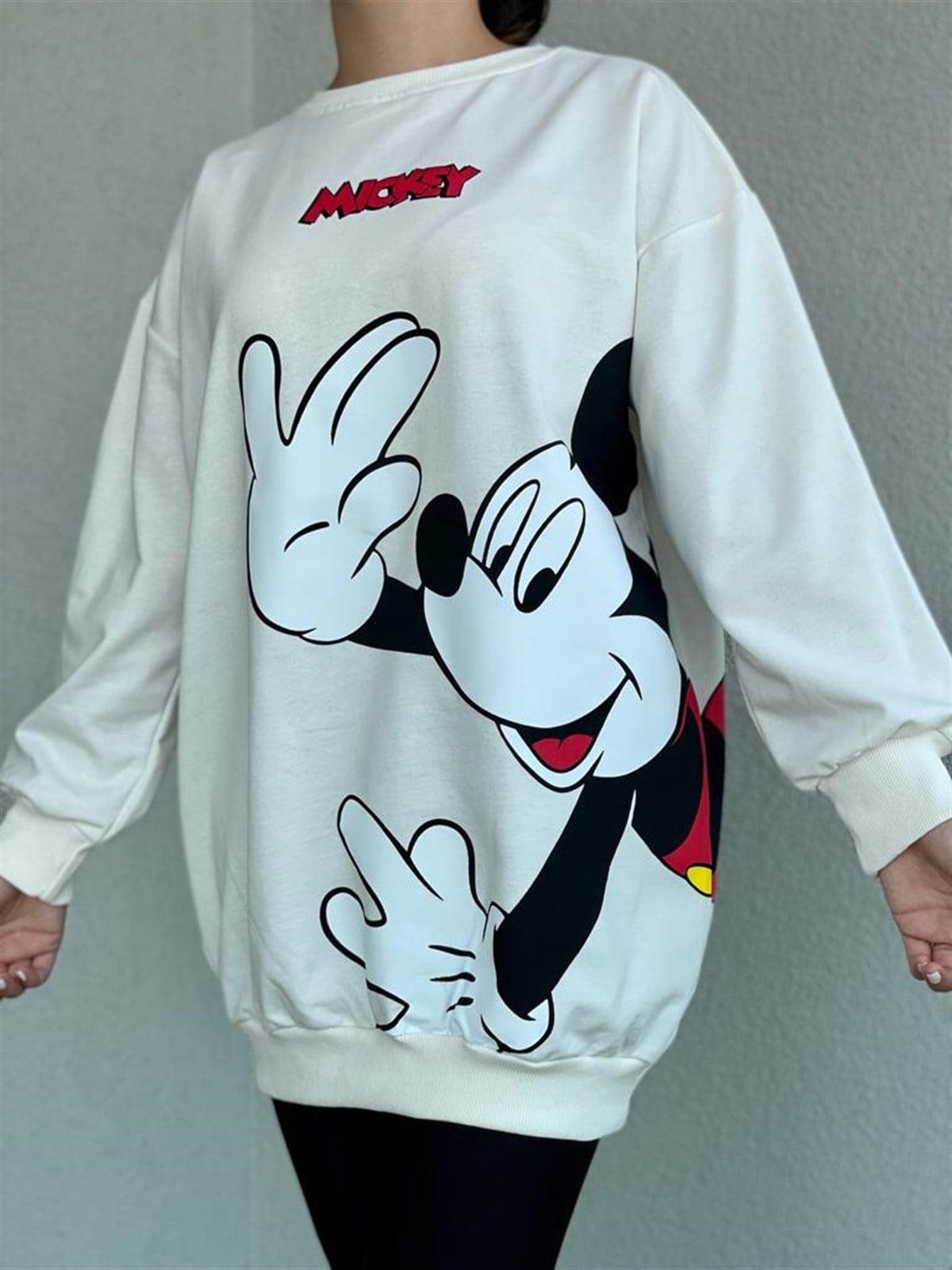 Ön ve Sırt Mickey Baskı Detaylı Sweat (Ekru)