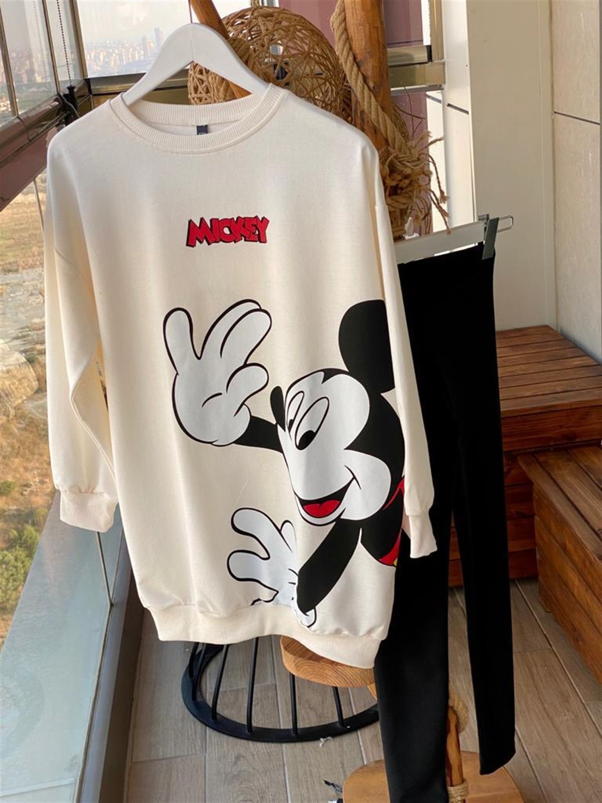 Ön ve Sırt Mickey Baskı Detaylı Sweat (Ekru)