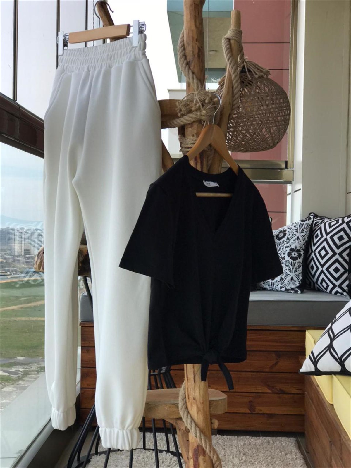 Önden Bağlamalı Penye Basic Tshirt (SİYAH)