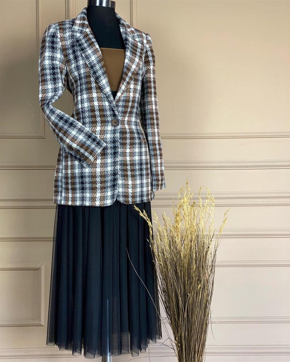 Önden Tek Düğmeli Kaşe Blazer Ceket