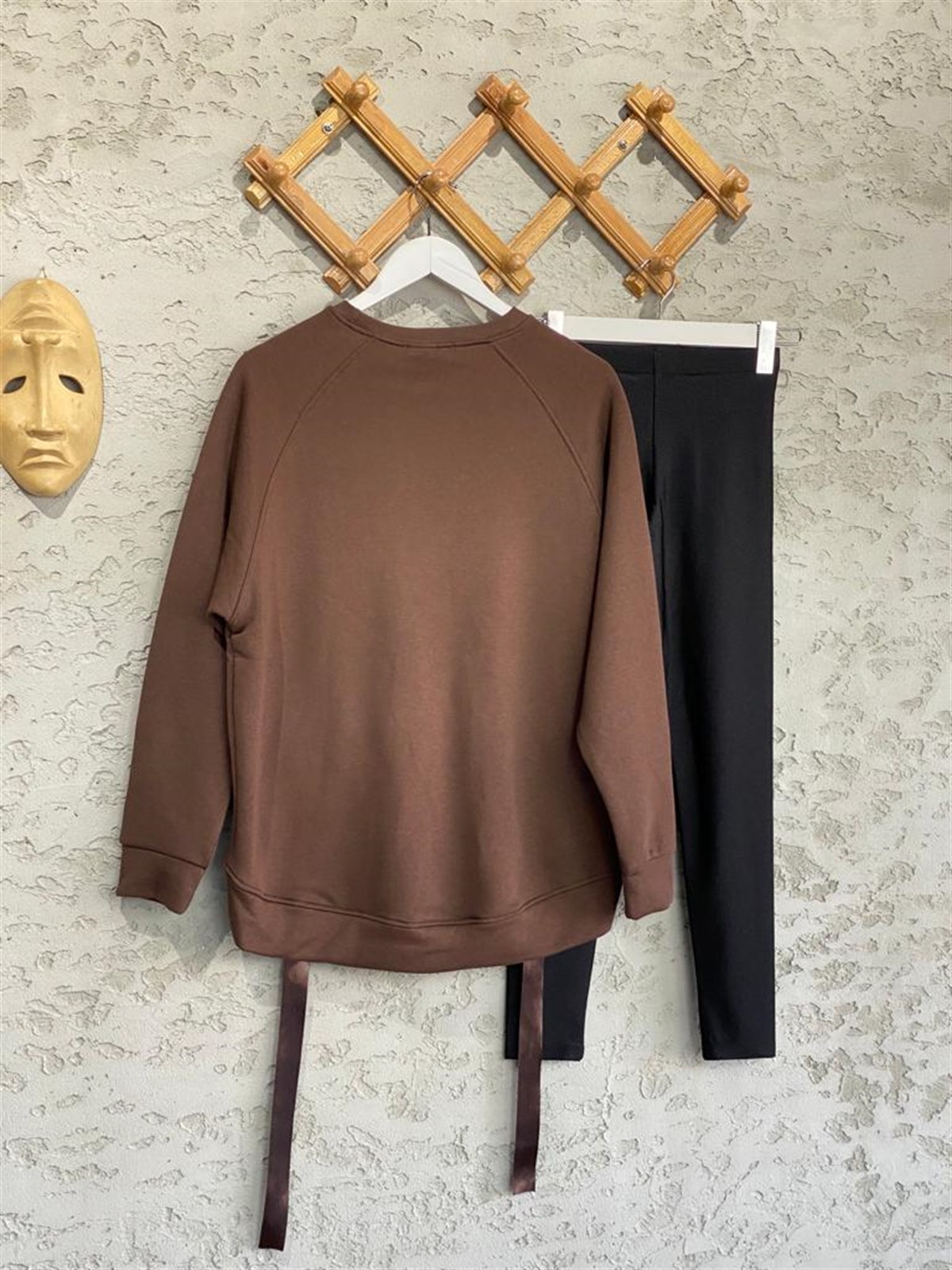 Önü Büzgülü Şardonlu Sweat (Kahve)