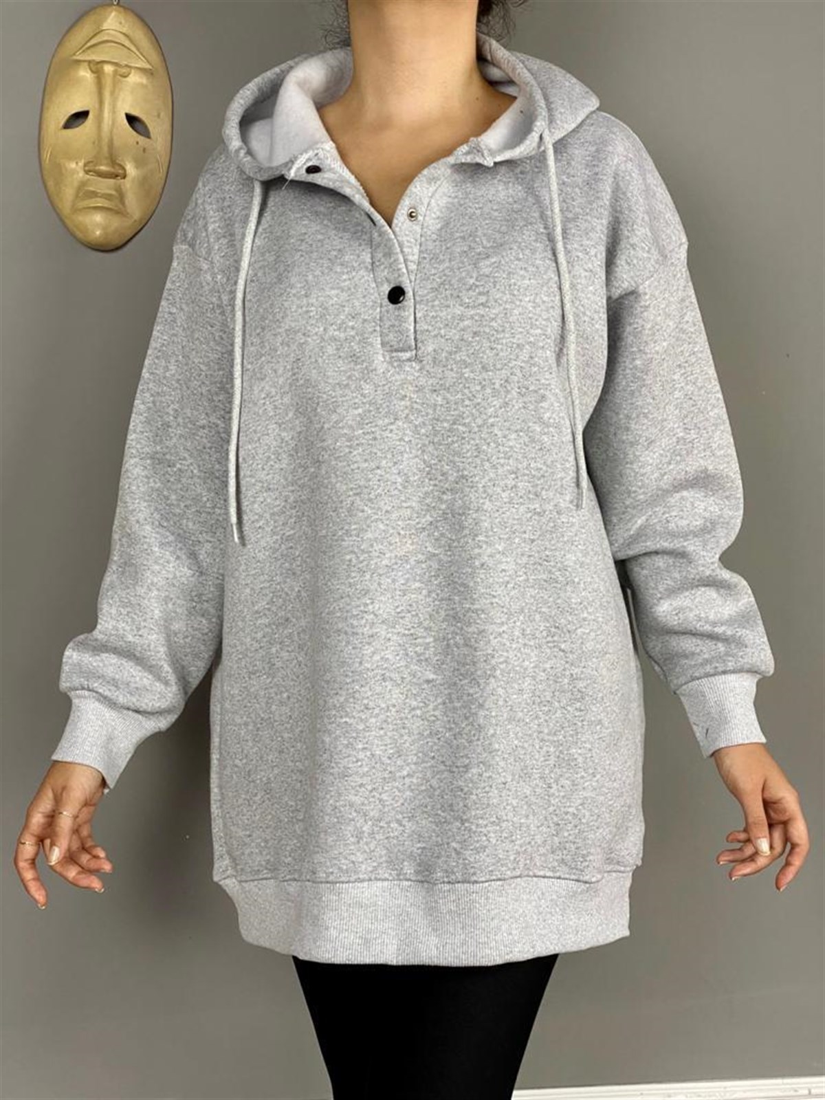 Önü Çıtçıt Detaylı Tunik Sweat (Gri)