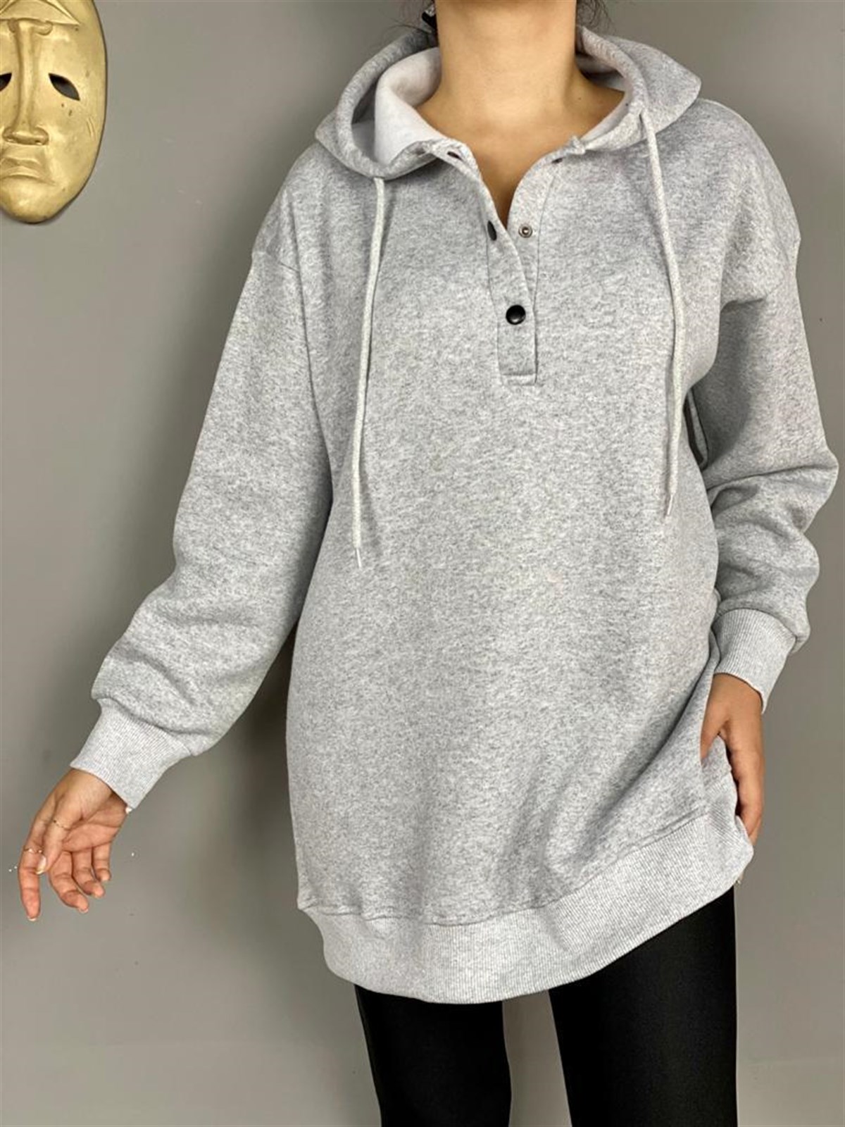 Önü Çıtçıt Detaylı Tunik Sweat (Gri)