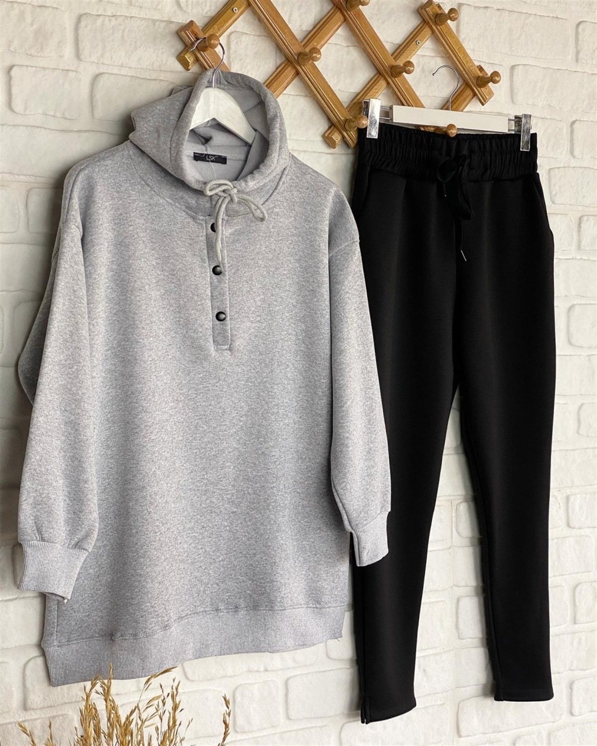 Önü Çıtçıt Detaylı Tunik Sweat (Gri)