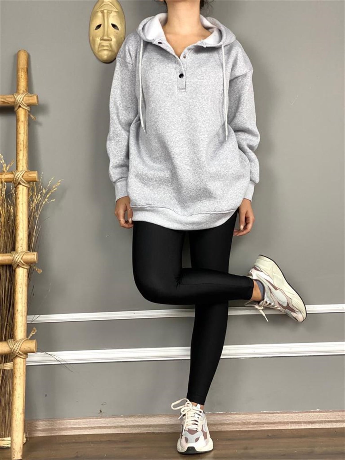 Önü Çıtçıt Detaylı Tunik Sweat (Gri)