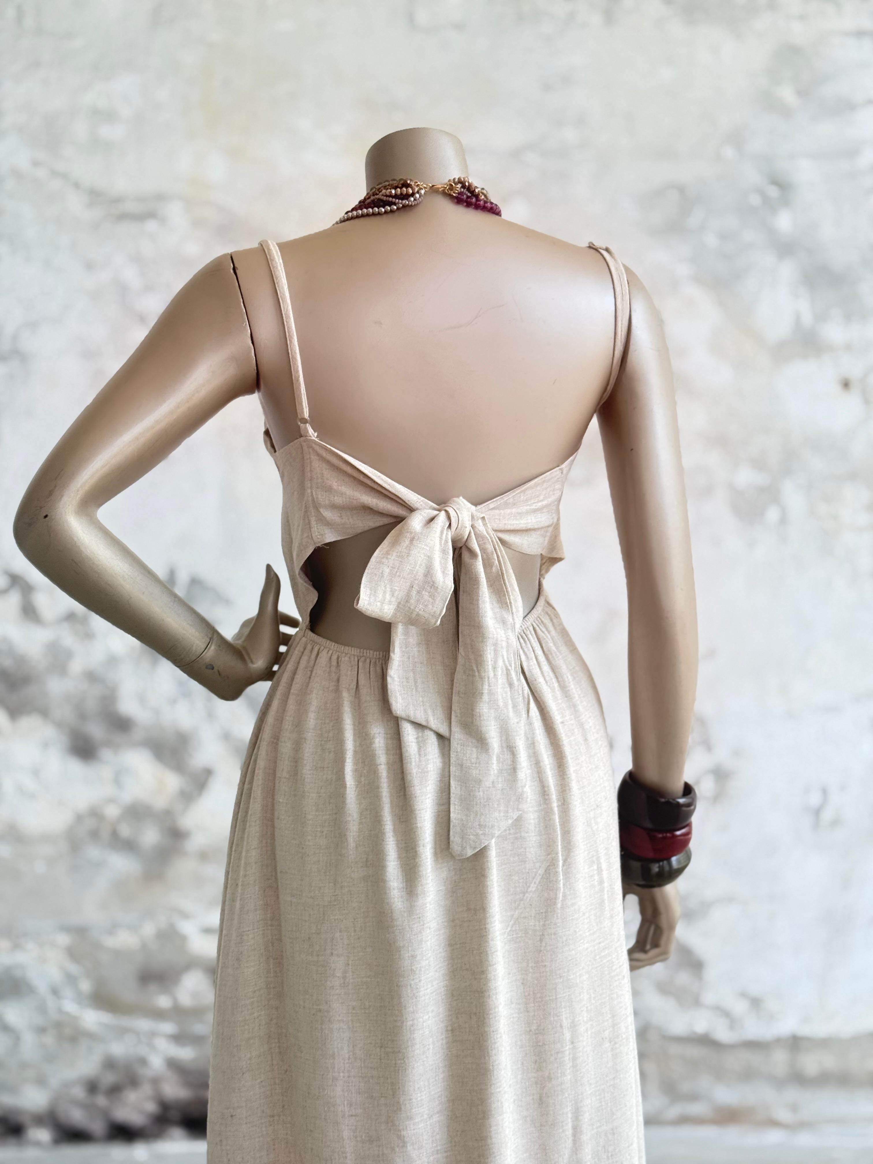 Organik Keten Kumaş Sırt Bağlama Detaylı Elbise (Natural)