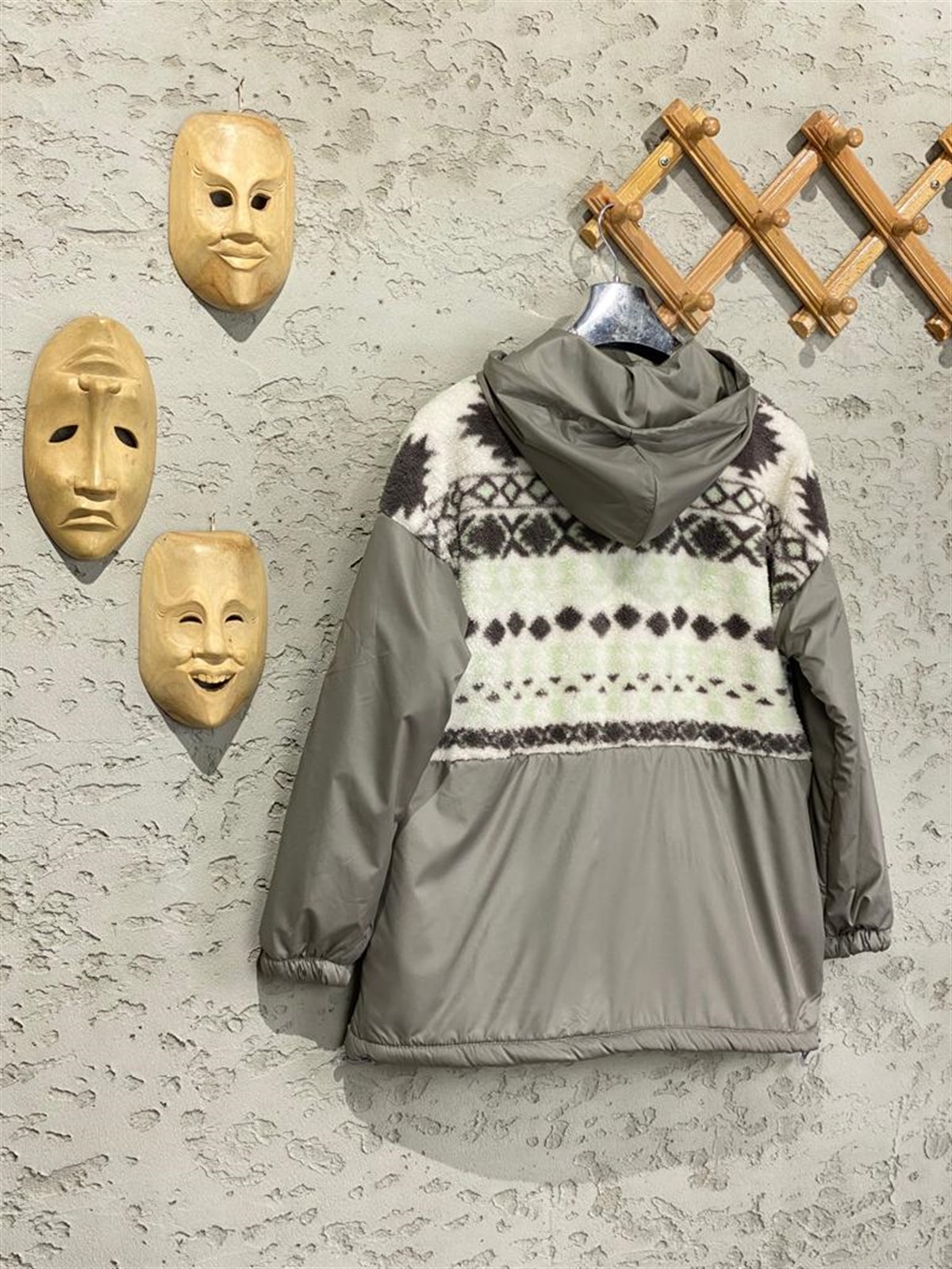 Otantik Desen Polar Ceket (Gri)