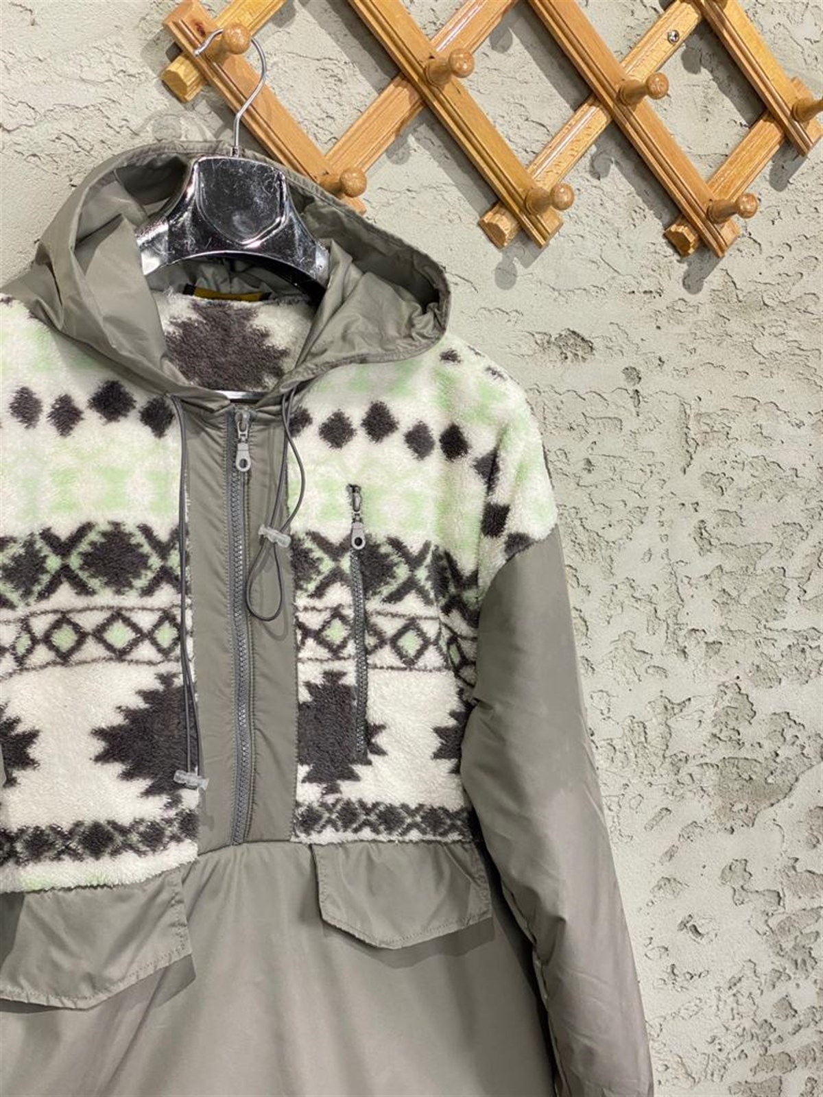 Otantik Desen Polar Ceket (Gri)