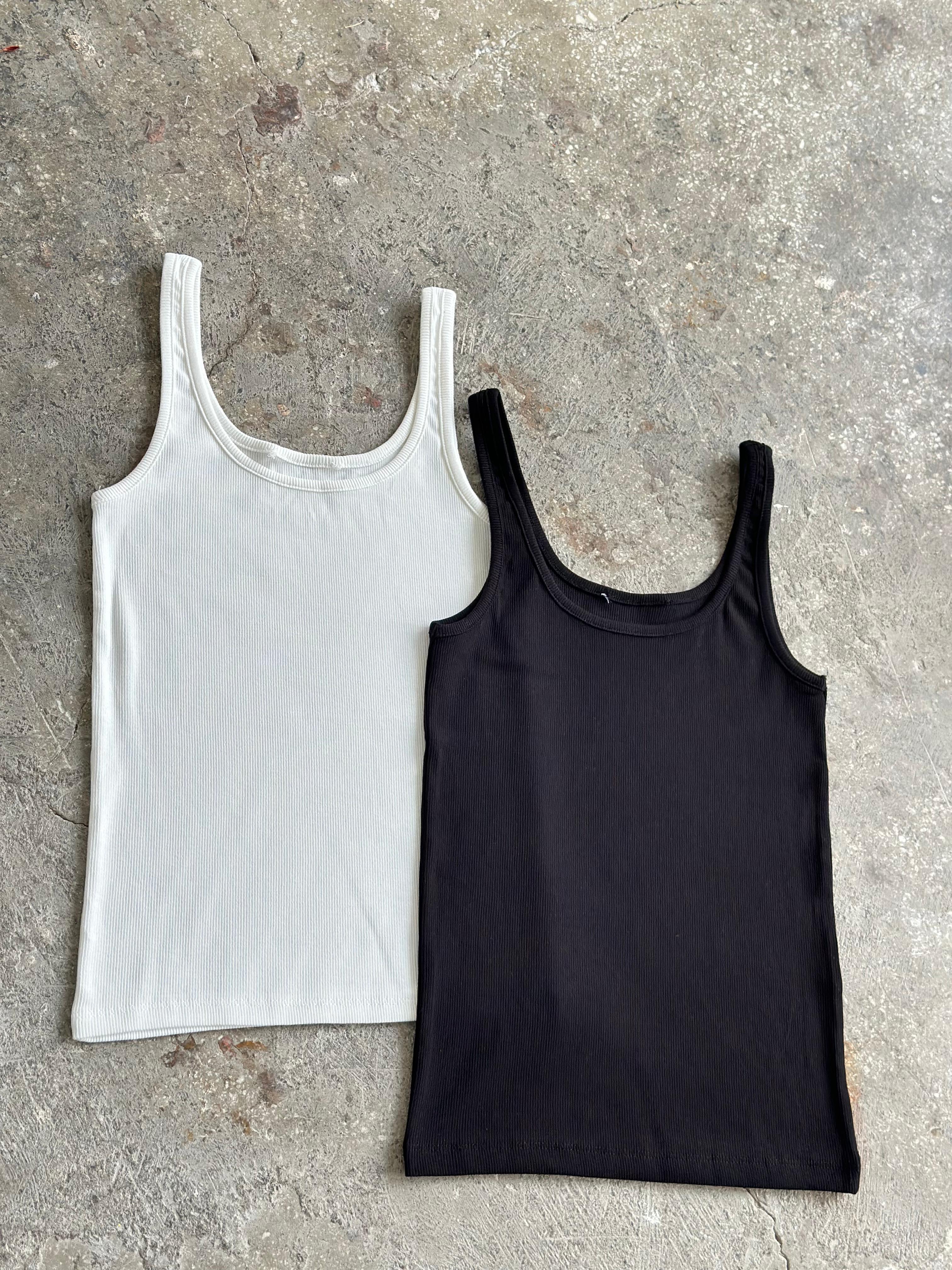 Oval Yaka Basic Kadın Atlet (Beyaz/Siyah)