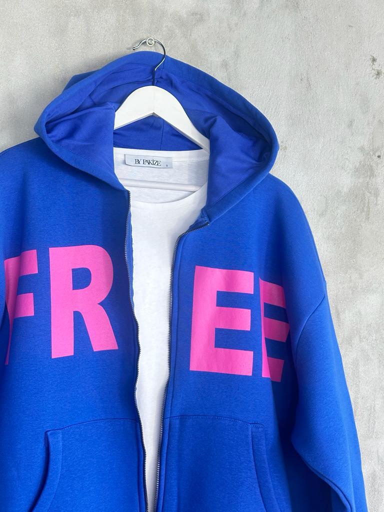 Oversize Fermuarlı Ceket (Saks)