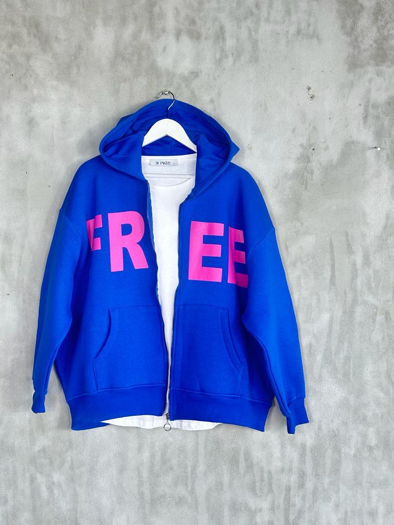 Oversize Fermuarlı Ceket (Saks)