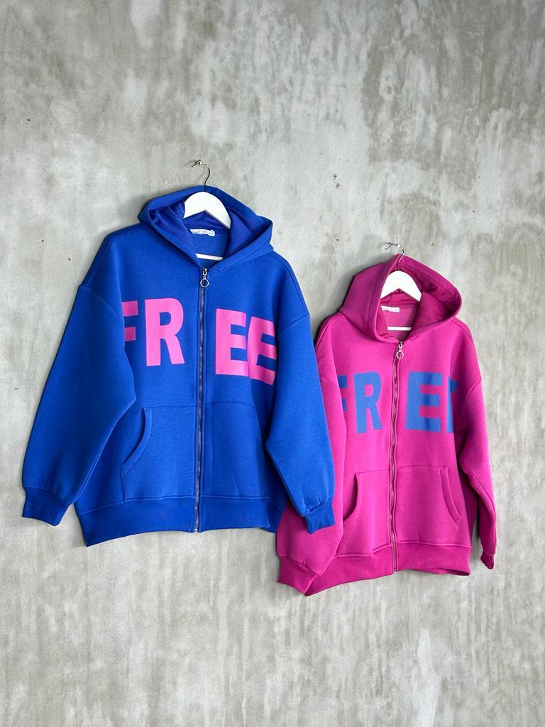 Oversize Fermuarlı Ceket (Saks)