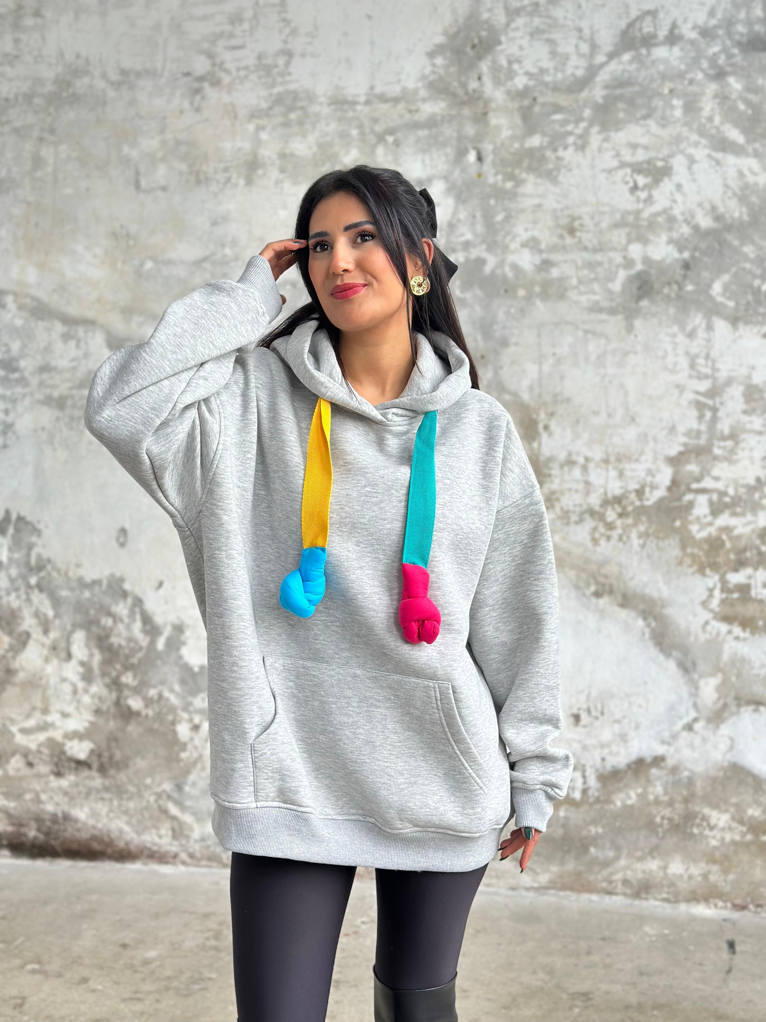 Oversize Kapüşonlu Sweat (Gri)
