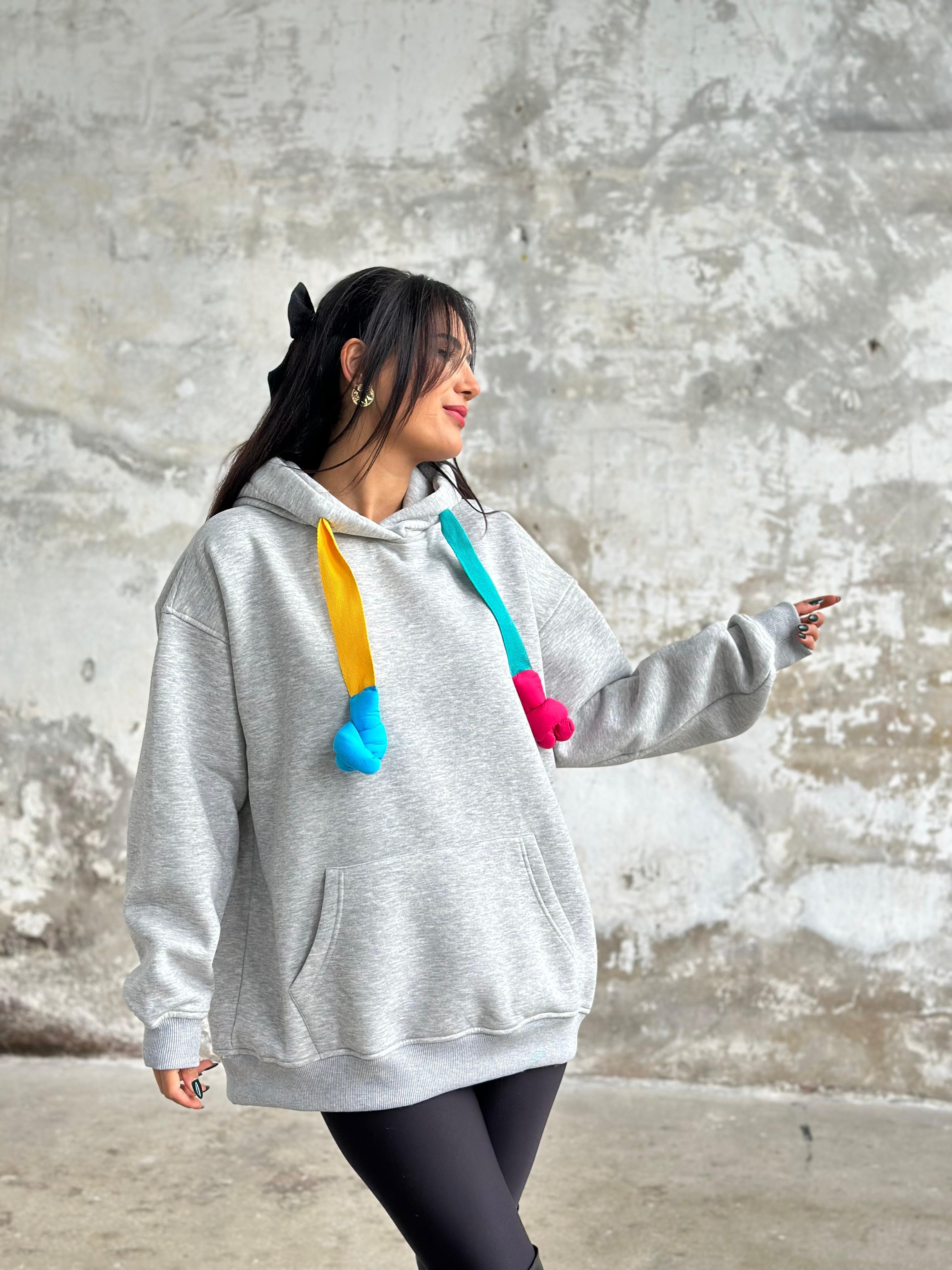 Oversize Kapüşonlu Sweat (Gri)