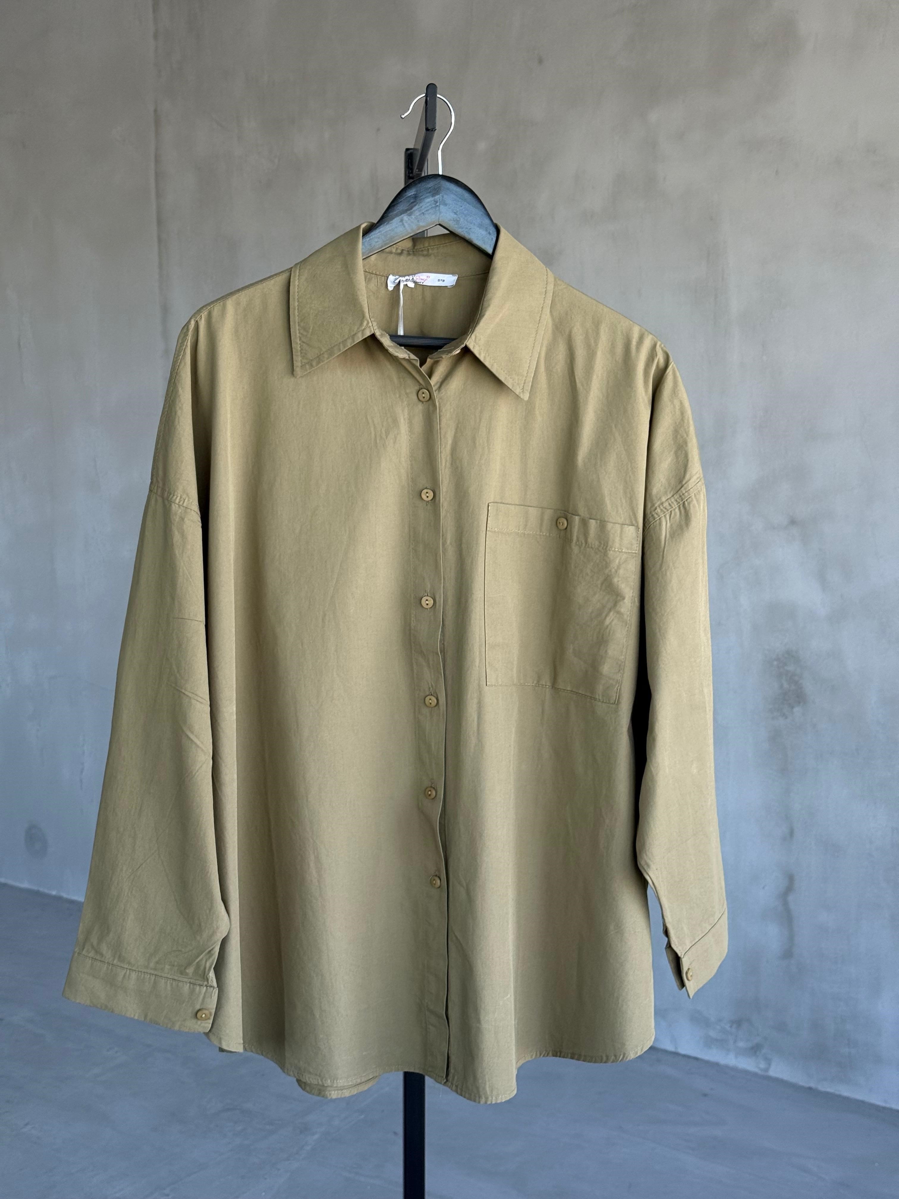 Oversize Maskülen Tarz Cotton Gömlek (Haki)