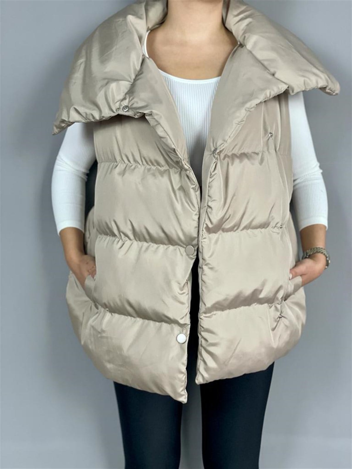 Oversize Model Şişme Yelek (Bej)