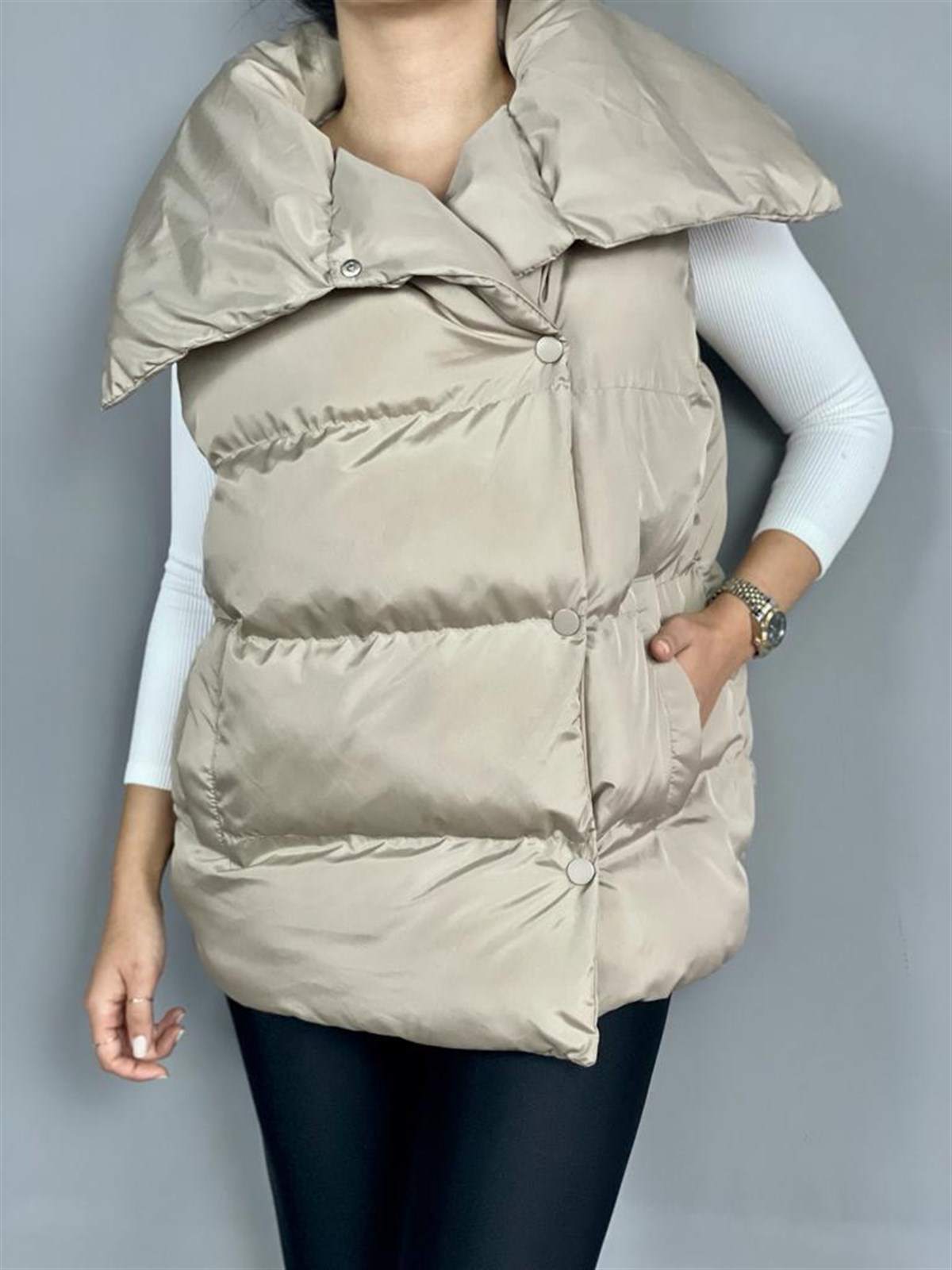 Oversize Model Şişme Yelek (Bej)