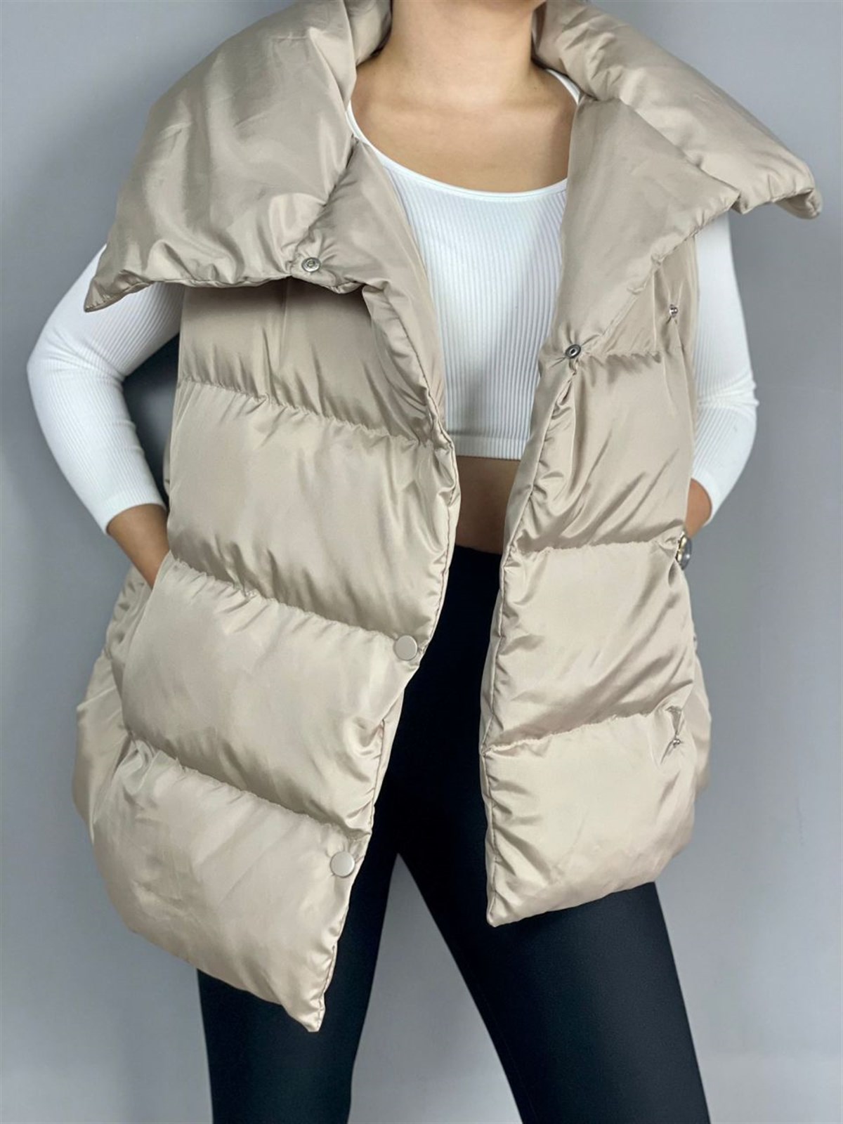 Oversize Model Şişme Yelek (Bej)