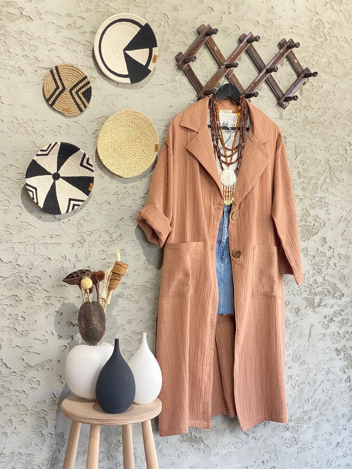 Oversize Müslin Ceket (Camel)