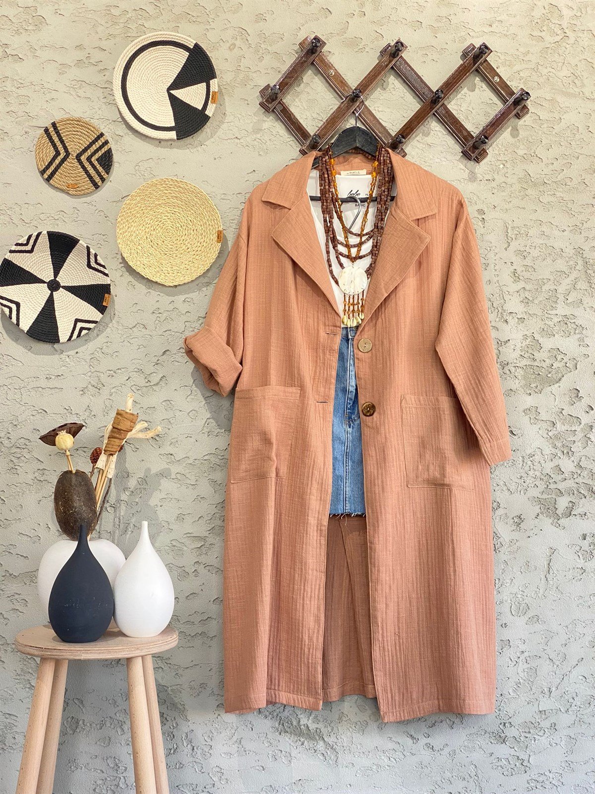 Oversize Müslin Ceket (Camel)
